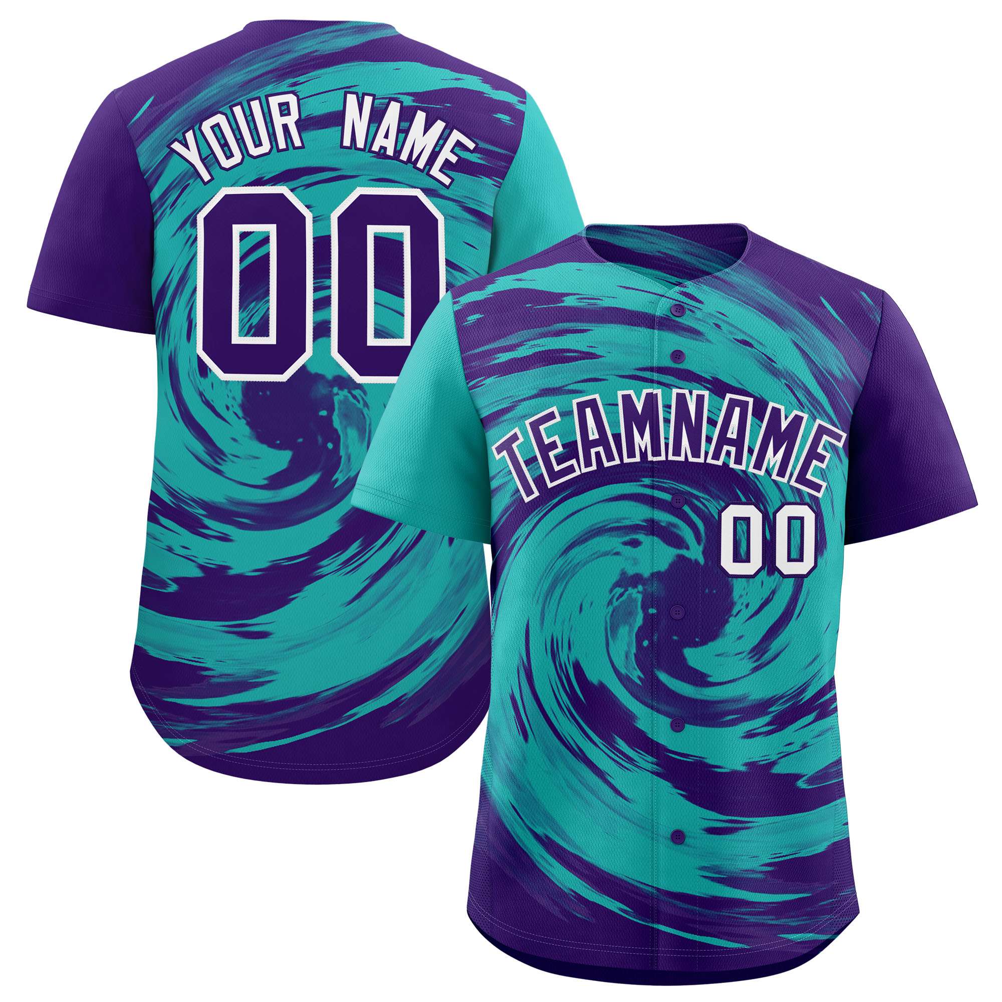 Custom Aqua Purple Swirl Graffiti Pattern Authentic Baseball Jersey