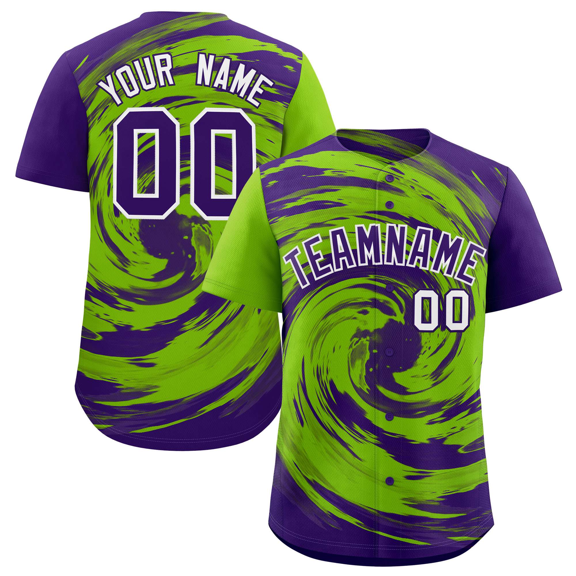 Custom Neon Green Purple Swirl Graffiti Pattern Authentic Baseball Jersey