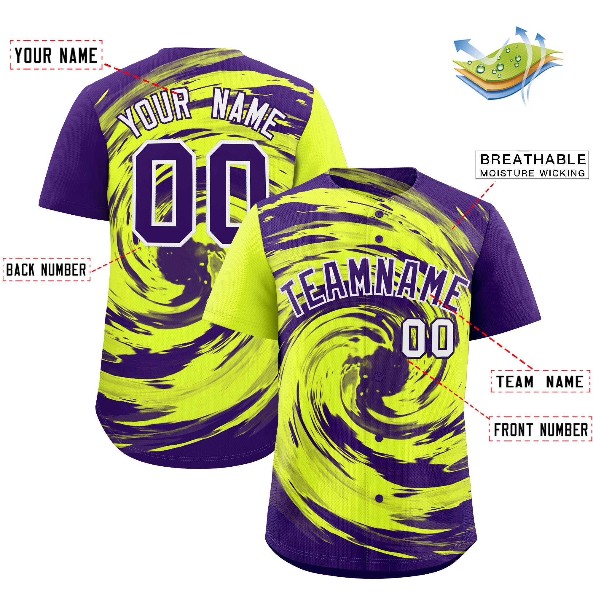 Custom Green Purple Swirl Graffiti Pattern Authentic Baseball Jersey