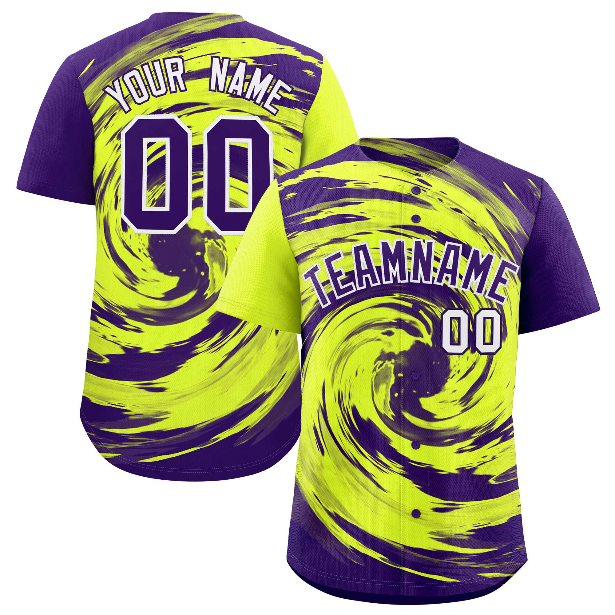 Custom Green Purple Swirl Graffiti Pattern Authentic Baseball Jersey