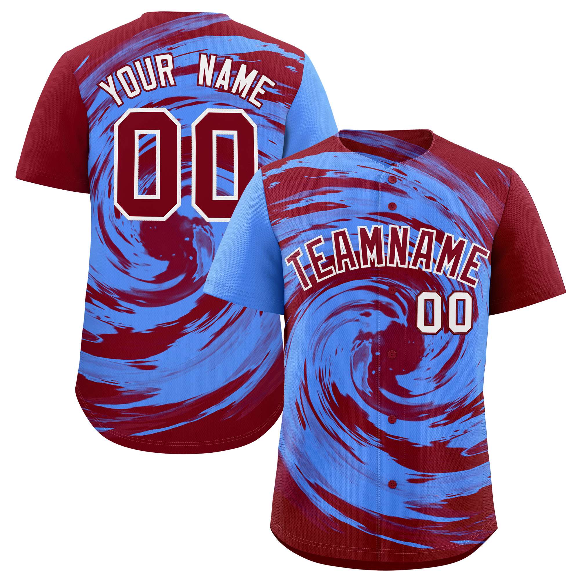 Custom Powder Blue Crimson Swirl Graffiti Pattern Authentic Baseball Jersey