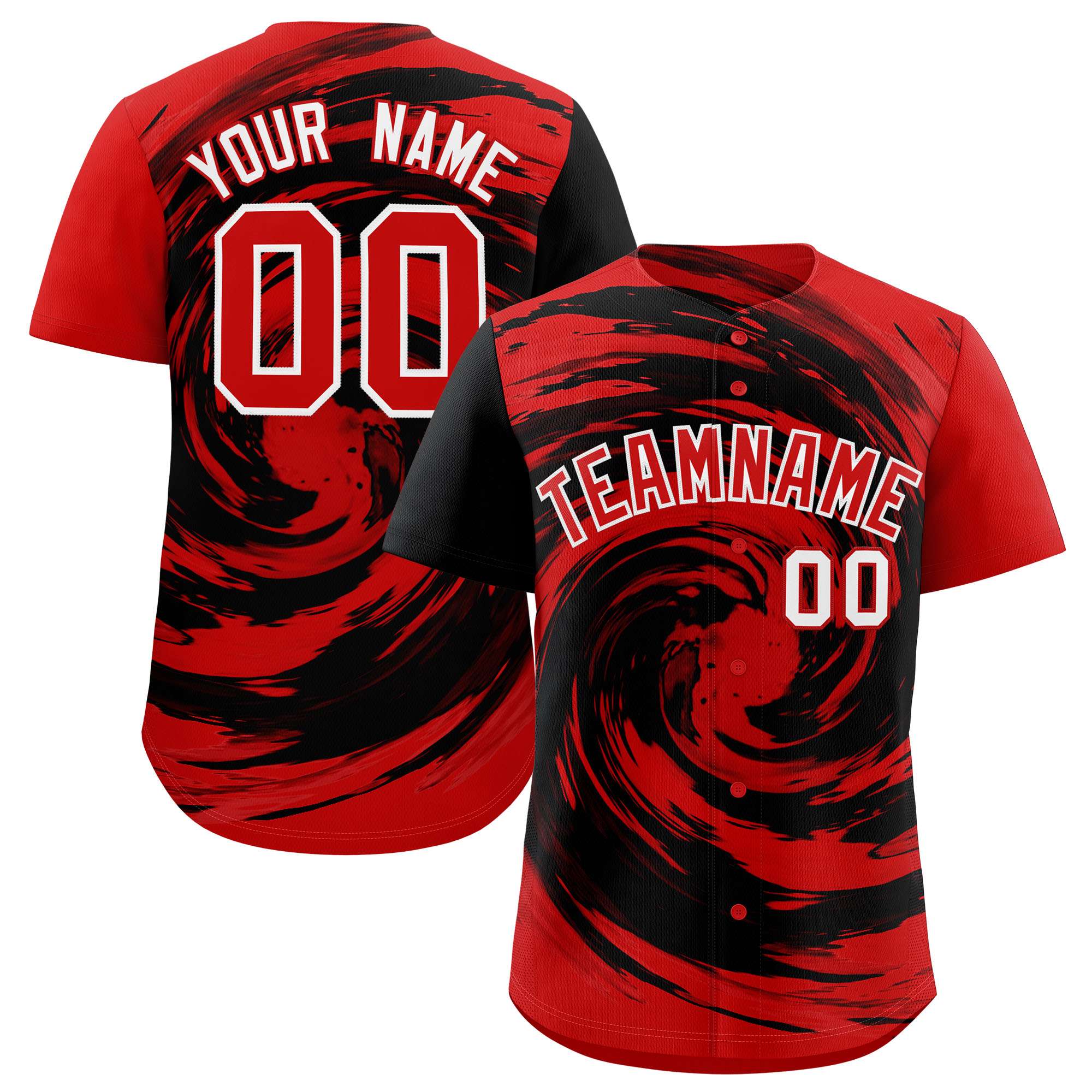 Custom Black Red Swirl Graffiti Pattern Authentic Baseball Jersey