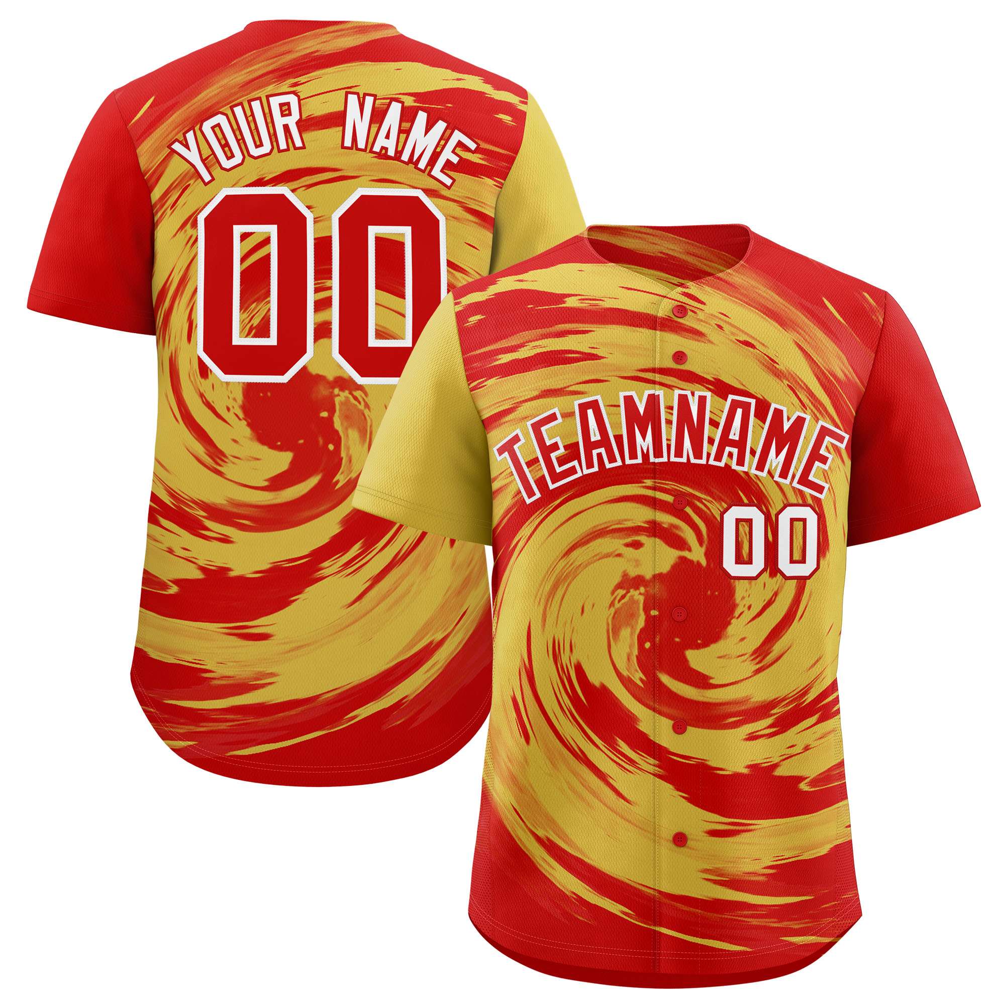 Custom Old Gold Red Swirl Graffiti Pattern Authentic Baseball Jersey