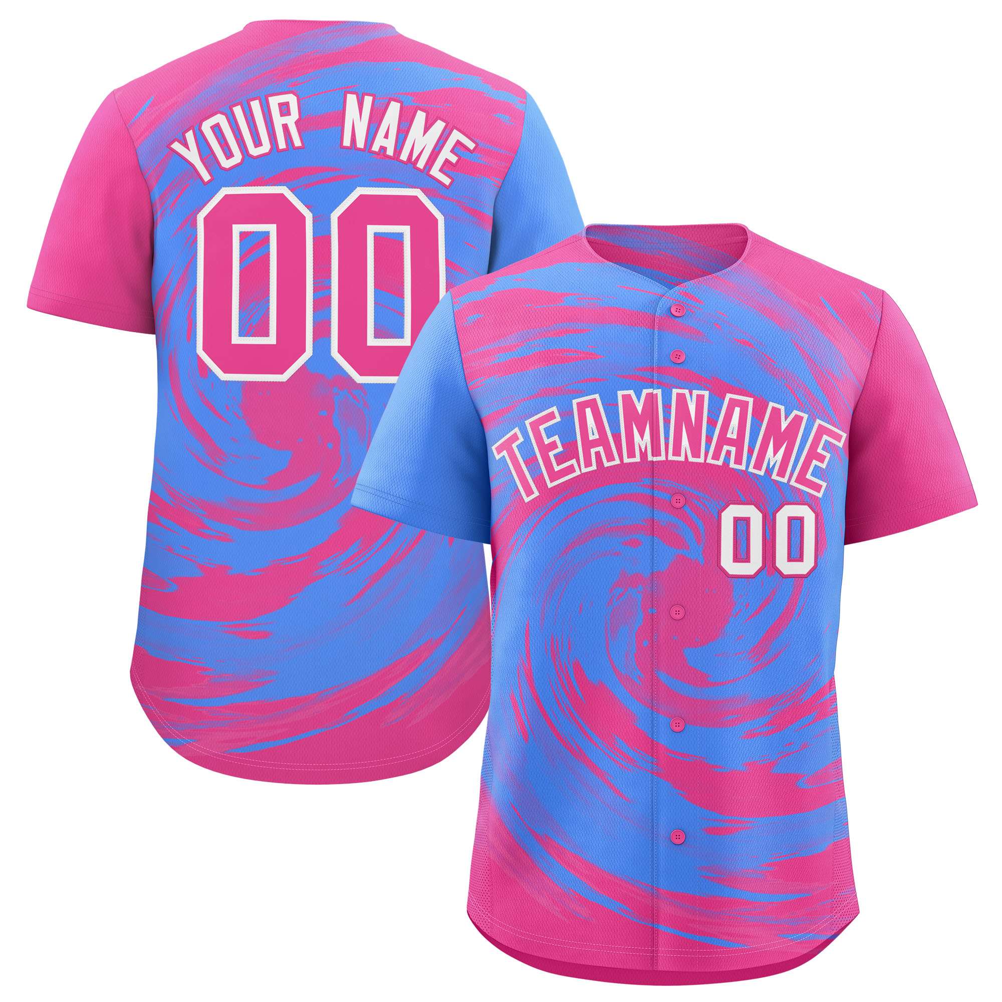 Custom Powder Blue Pink Swirl Graffiti Pattern Authentic Baseball Jersey