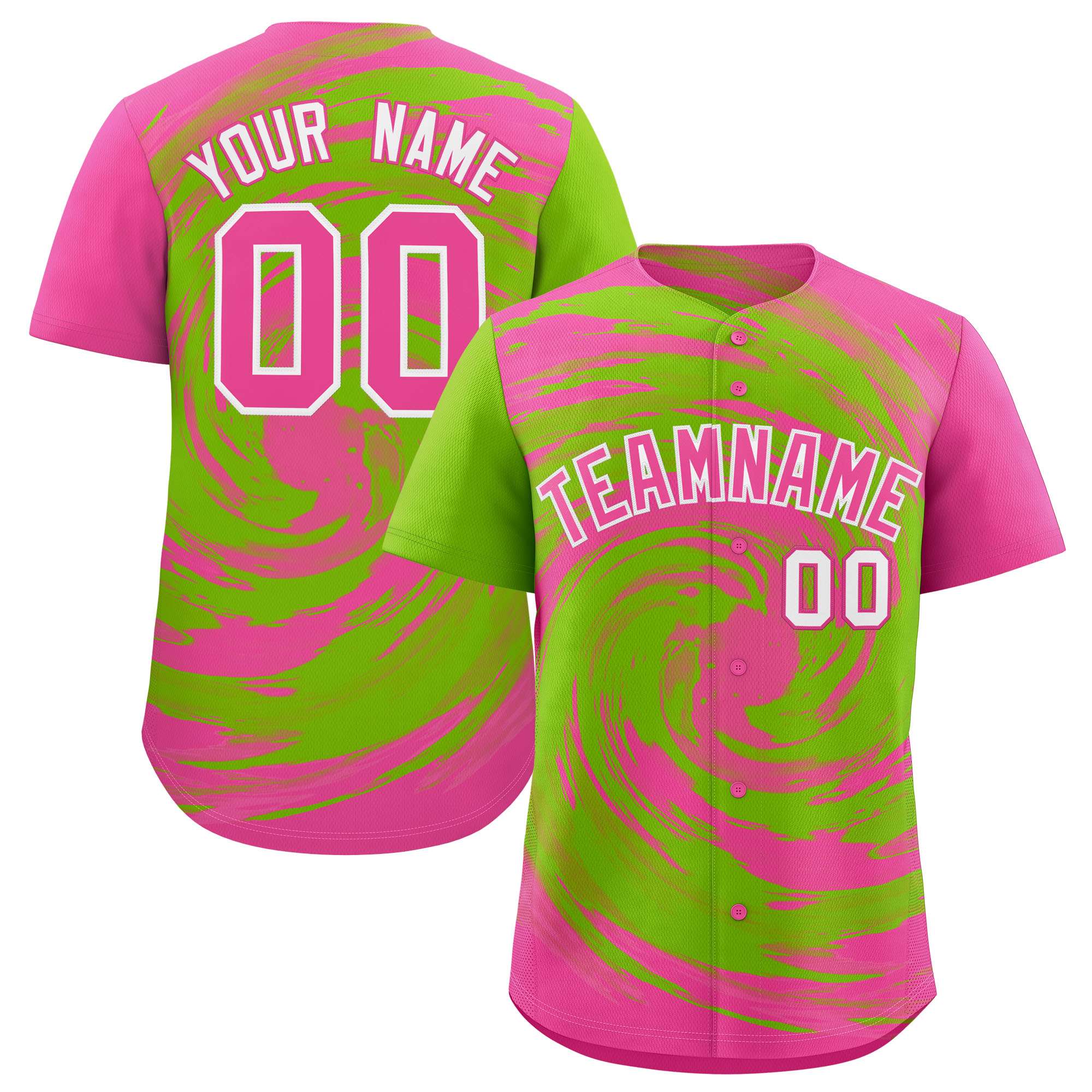 Custom Neon Green Pink Swirl Graffiti Pattern Authentic Baseball Jersey