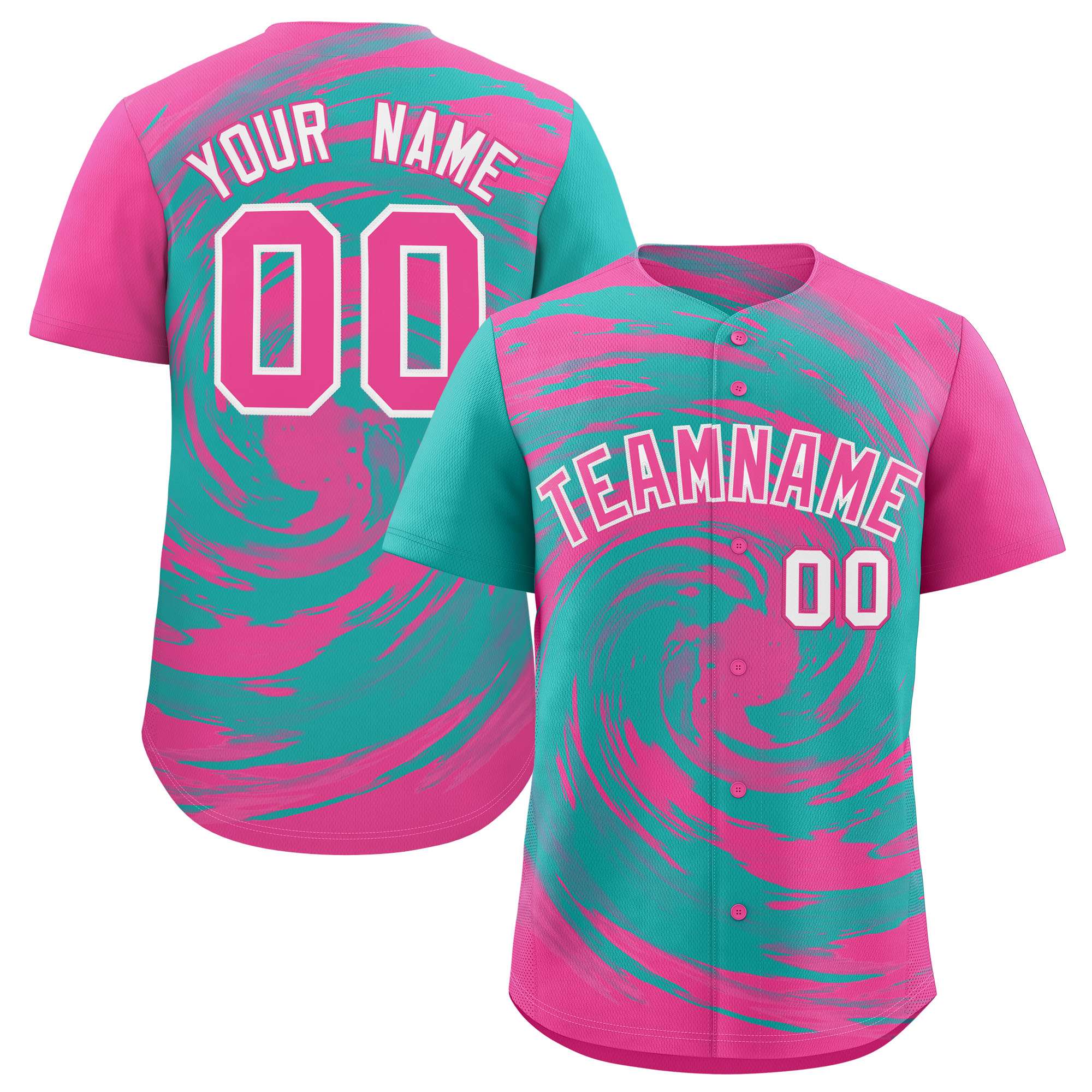 Custom Aqua Pink Swirl Graffiti Pattern Authentic Baseball Jersey