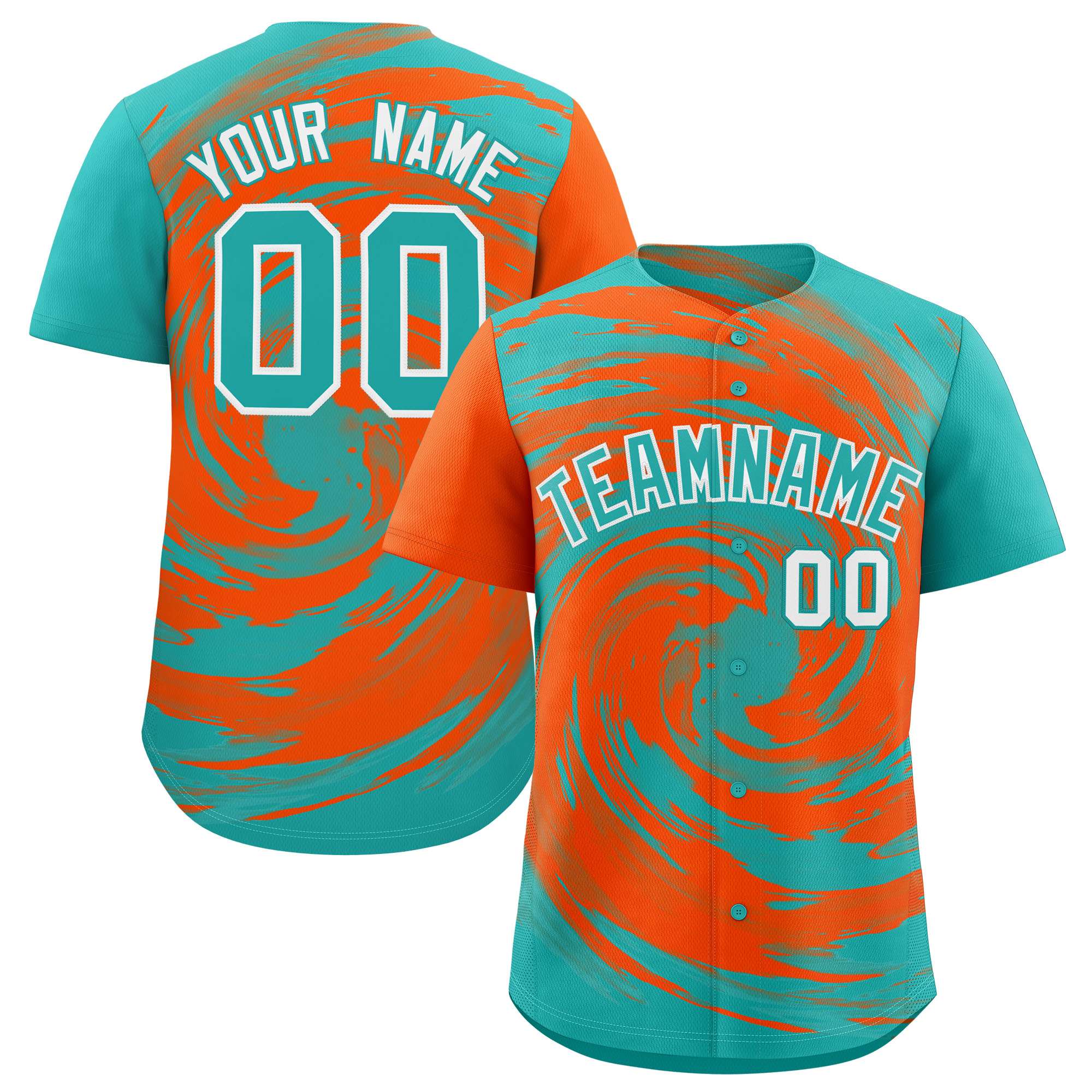 Custom Orange Aqua Swirl Graffiti Pattern Authentic Baseball Jersey