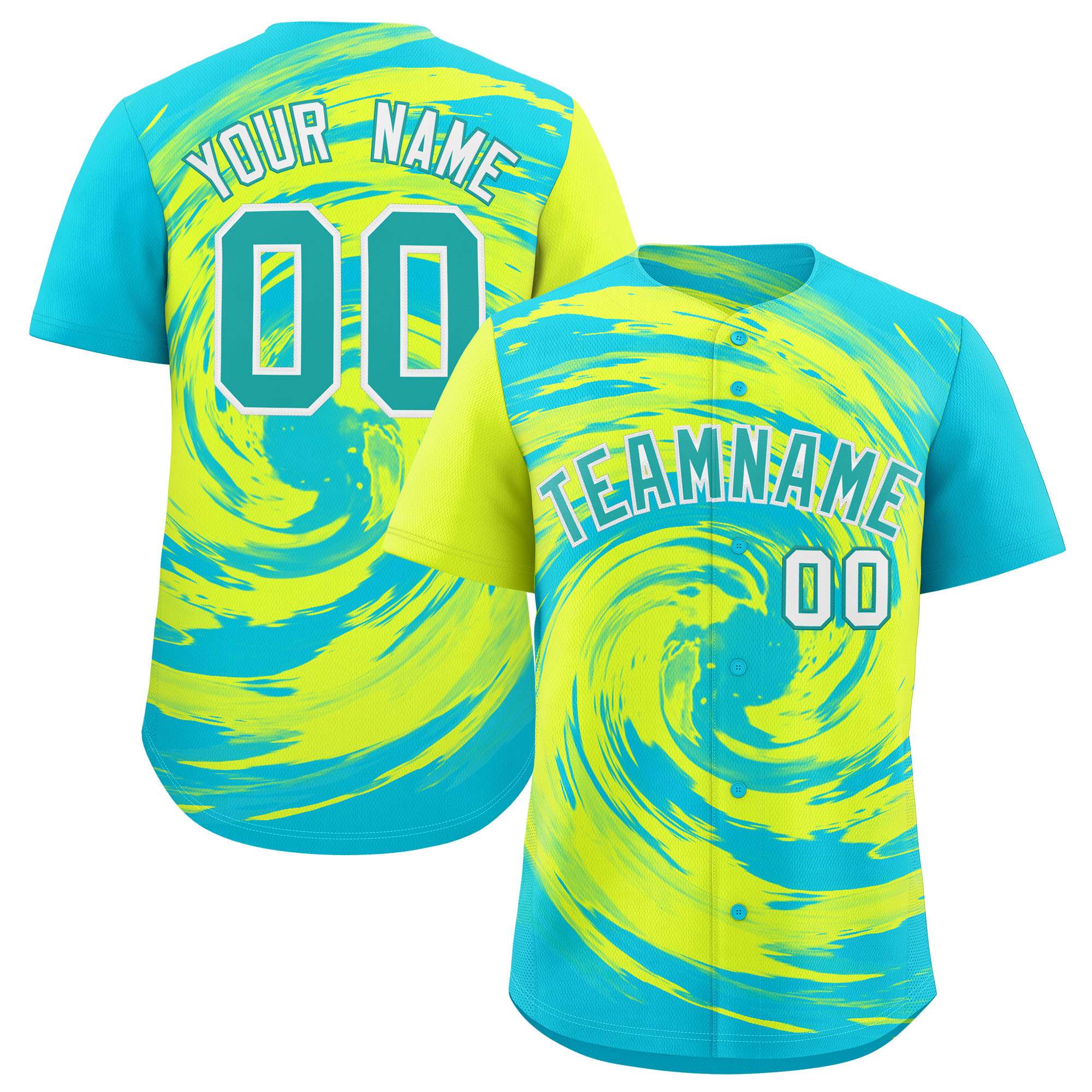 Custom Green Sky Blue Swirl Graffiti Pattern Authentic Baseball Jersey