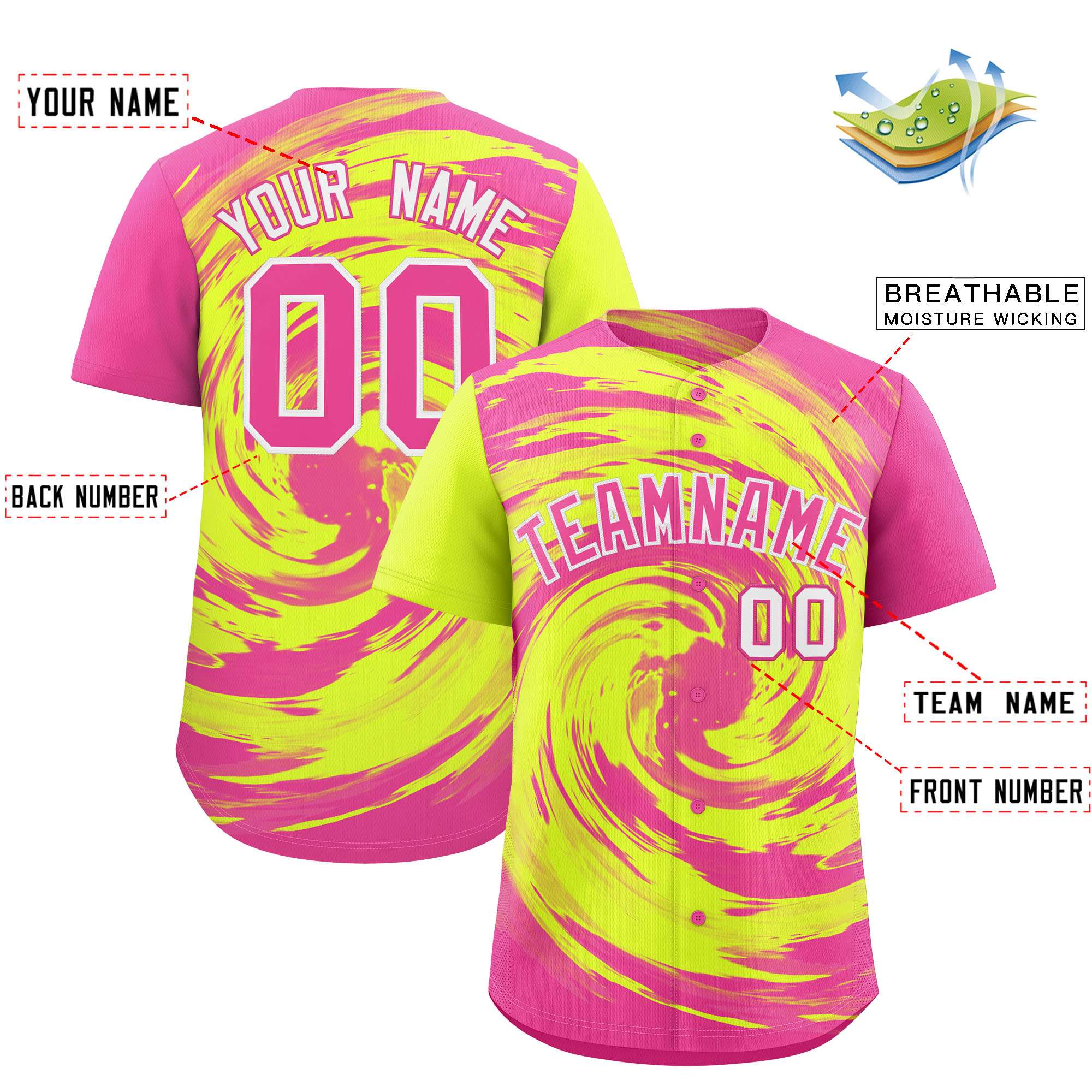 Custom Green Pink Swirl Graffiti Pattern Authentic Baseball Jersey