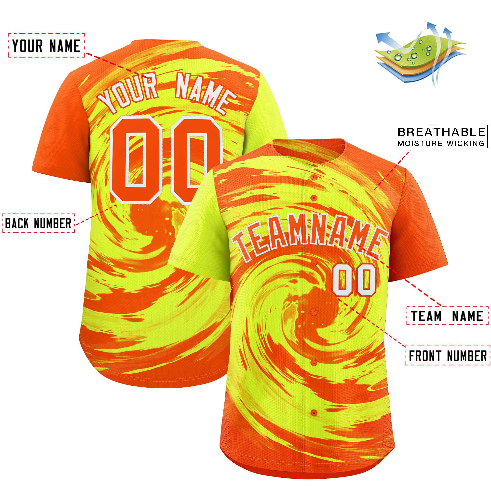 Custom Green Orange Swirl Graffiti Pattern Authentic Baseball Jersey