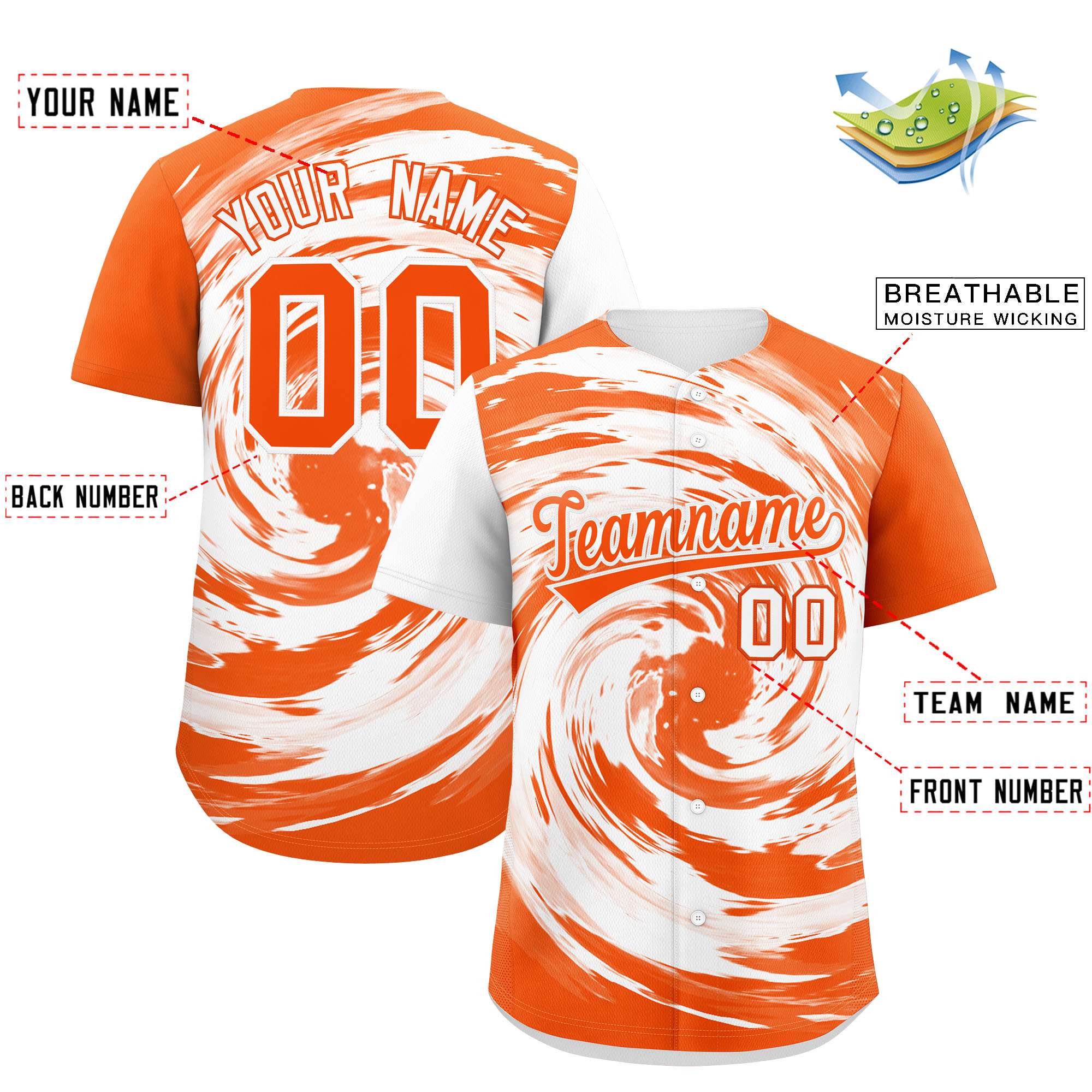 Custom White Orange Swirl Graffiti Pattern Authentic Baseball Jersey