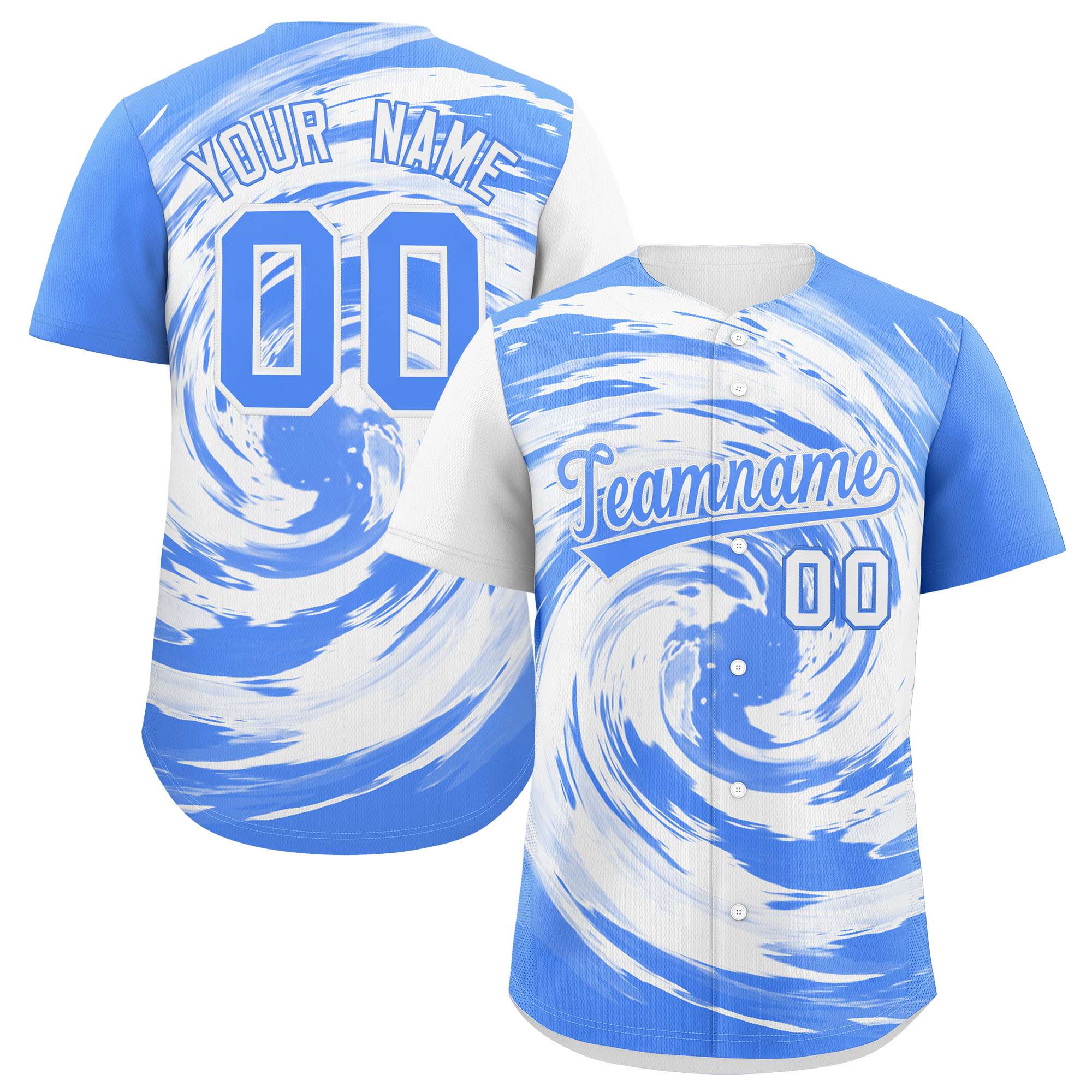 Custom White Powder Blue Swirl Graffiti Pattern Authentic Baseball Jersey