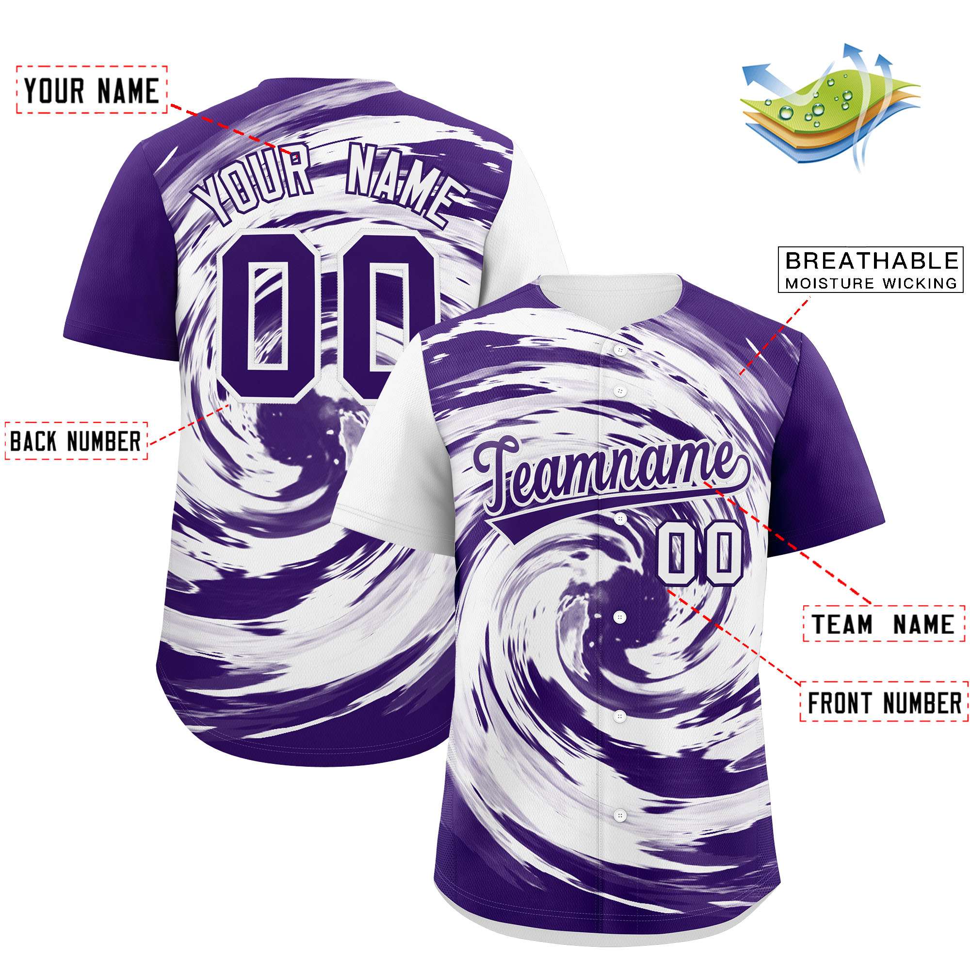 Custom White Purple Swirl Graffiti Pattern Authentic Baseball Jersey