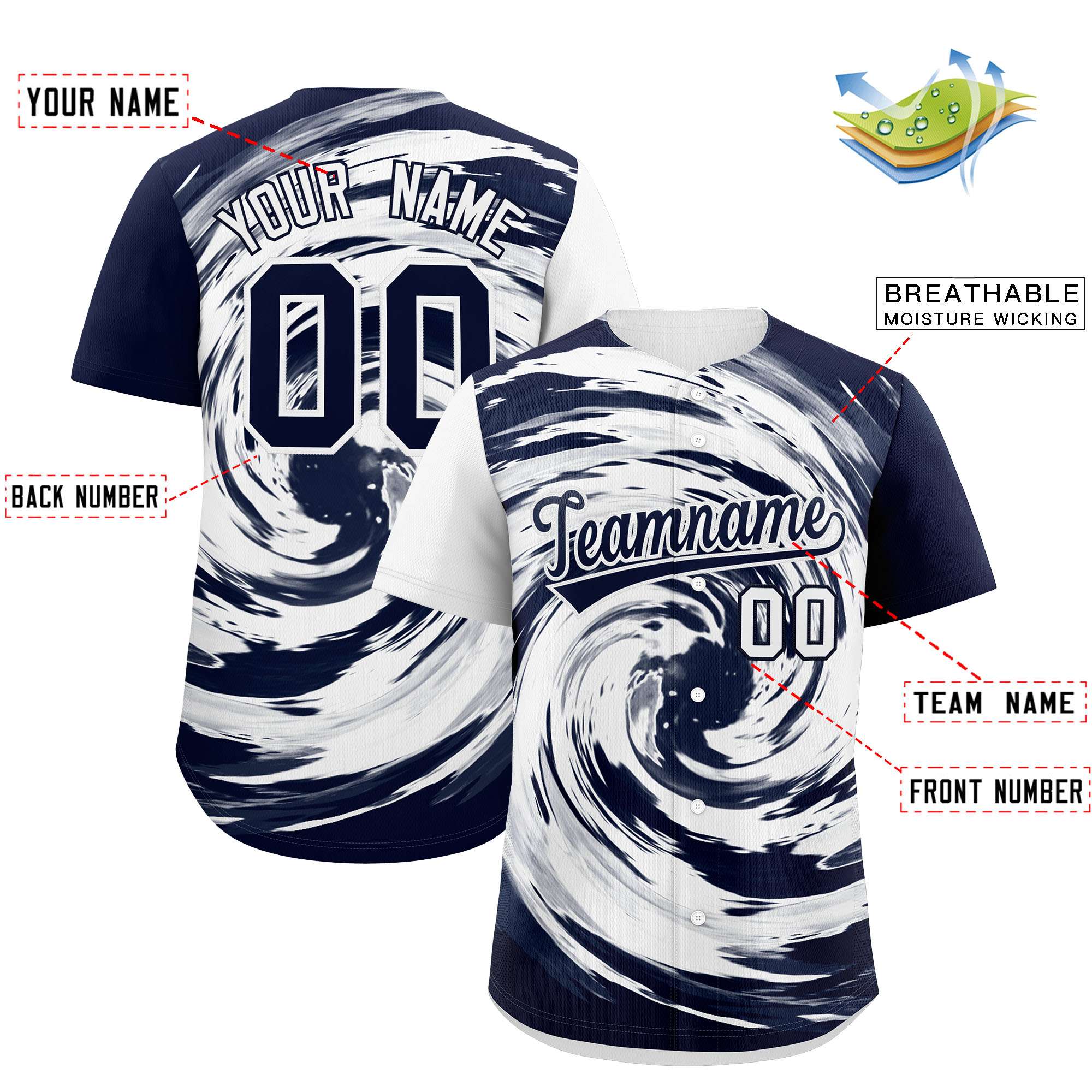 Custom White Navy Swirl Graffiti Pattern Authentic Baseball Jersey