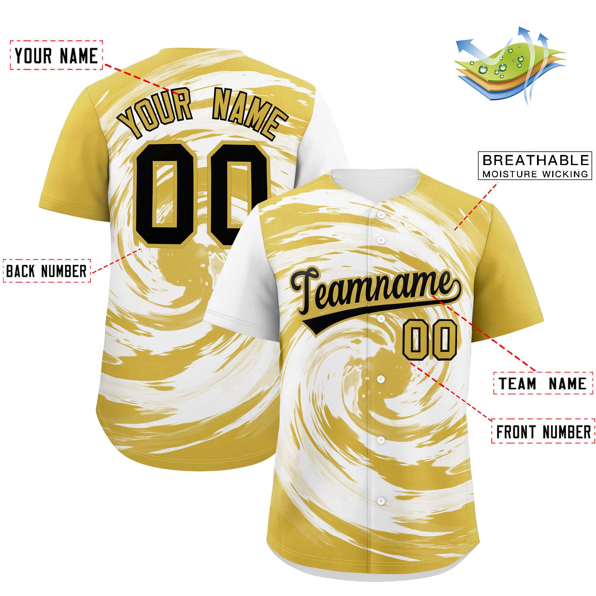 Custom White Old Gold Swirl Graffiti Pattern Authentic Baseball Jersey