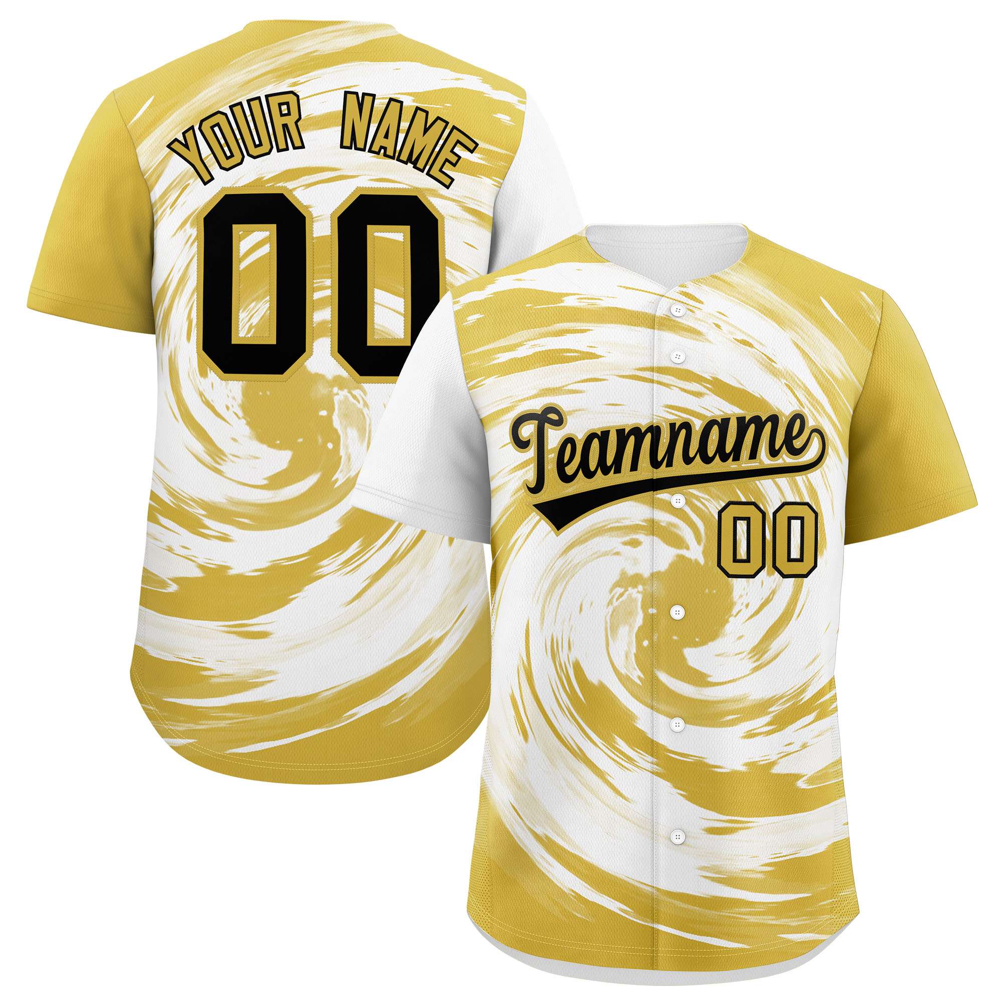 Custom White Old Gold Swirl Graffiti Pattern Authentic Baseball Jersey