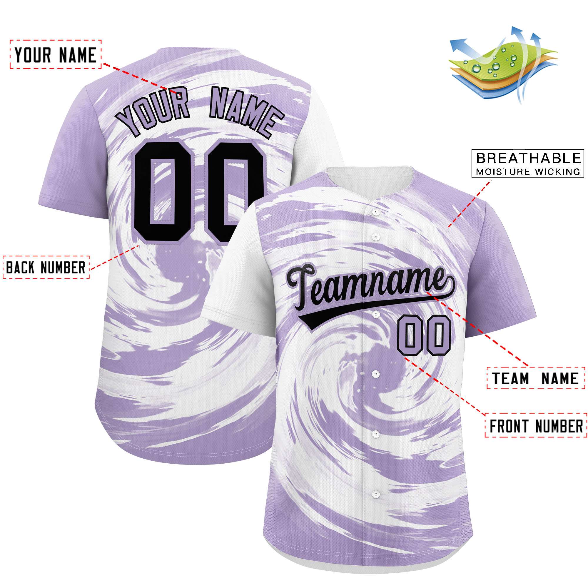 Custom White Light Purple Swirl Graffiti Pattern Authentic Baseball Jersey