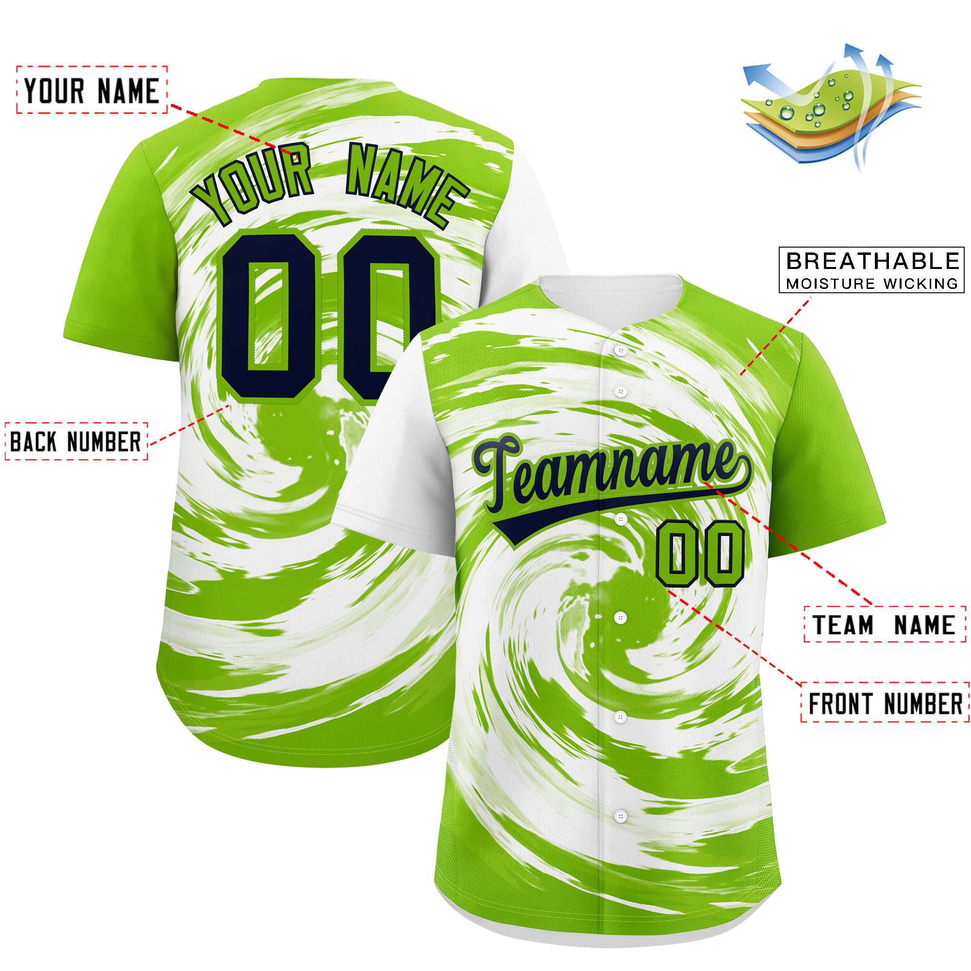 Custom White Neon Green Swirl Graffiti Pattern Authentic Baseball Jersey