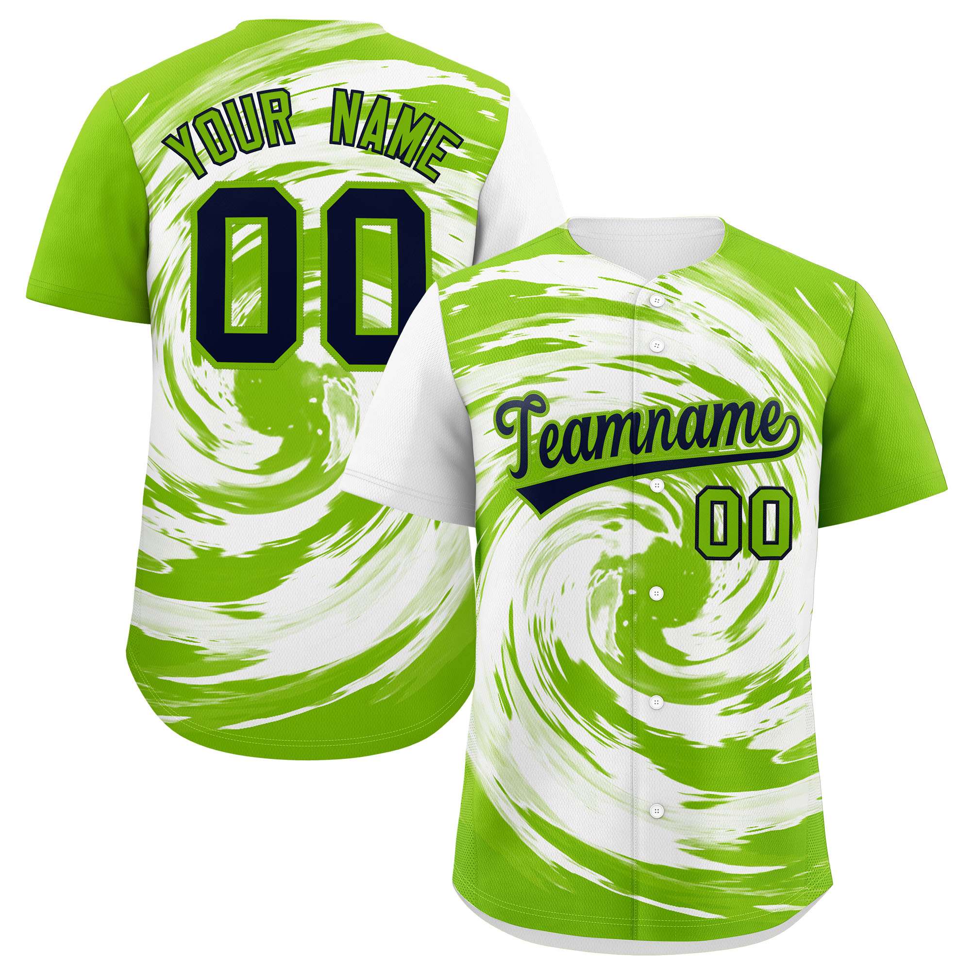 Custom White Neon Green Swirl Graffiti Pattern Authentic Baseball Jersey