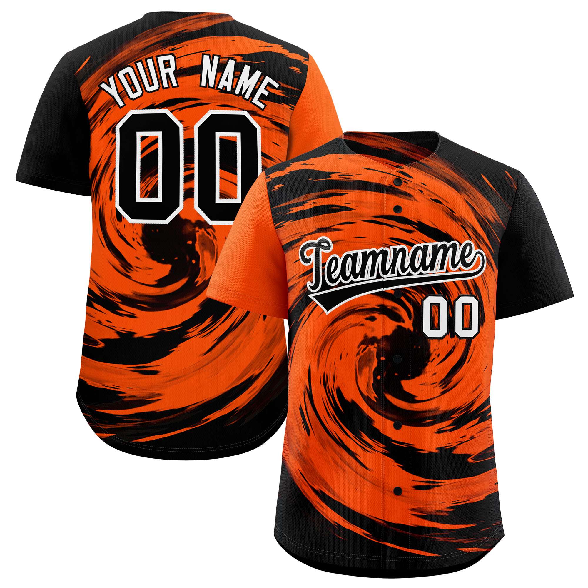 Custom Orange Black Swirl Graffiti Pattern Authentic Baseball Jersey