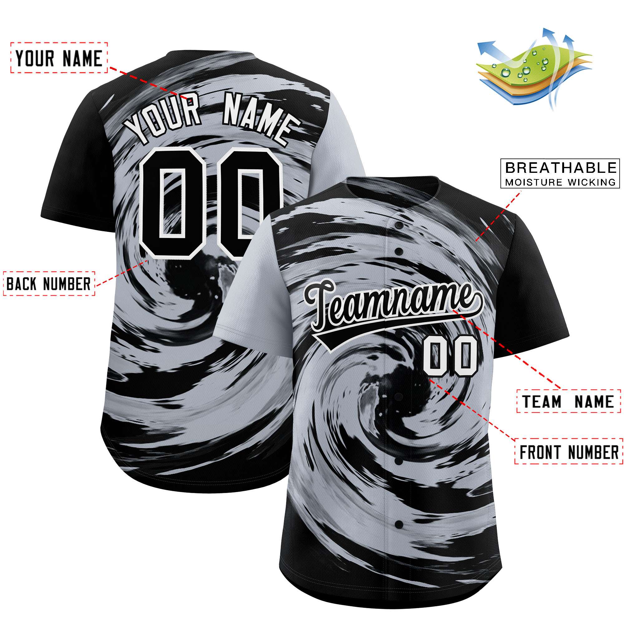 Custom Silver Black Swirl Graffiti Pattern Authentic Baseball Jersey