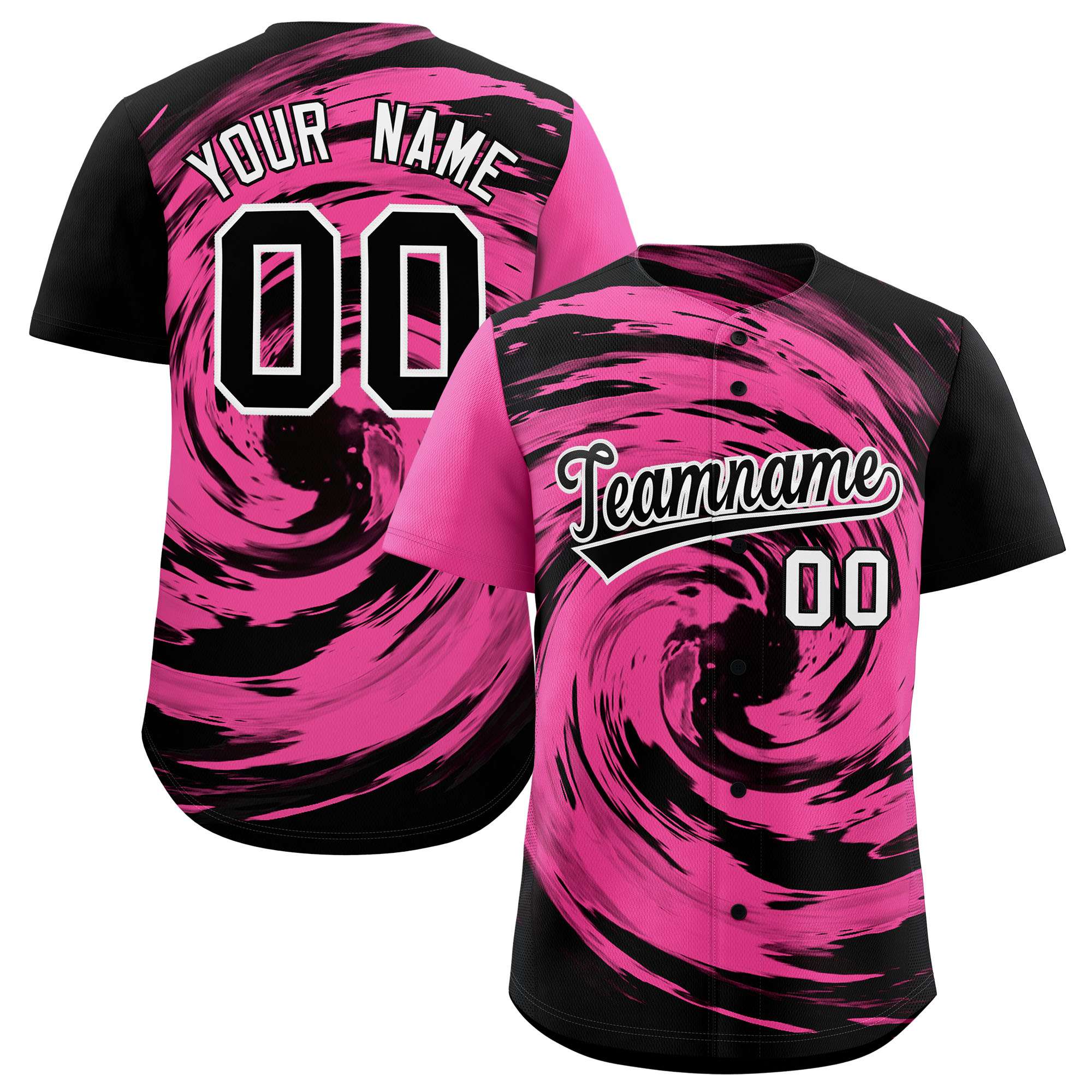 Custom Pink Black Swirl Graffiti Pattern Authentic Baseball Jersey