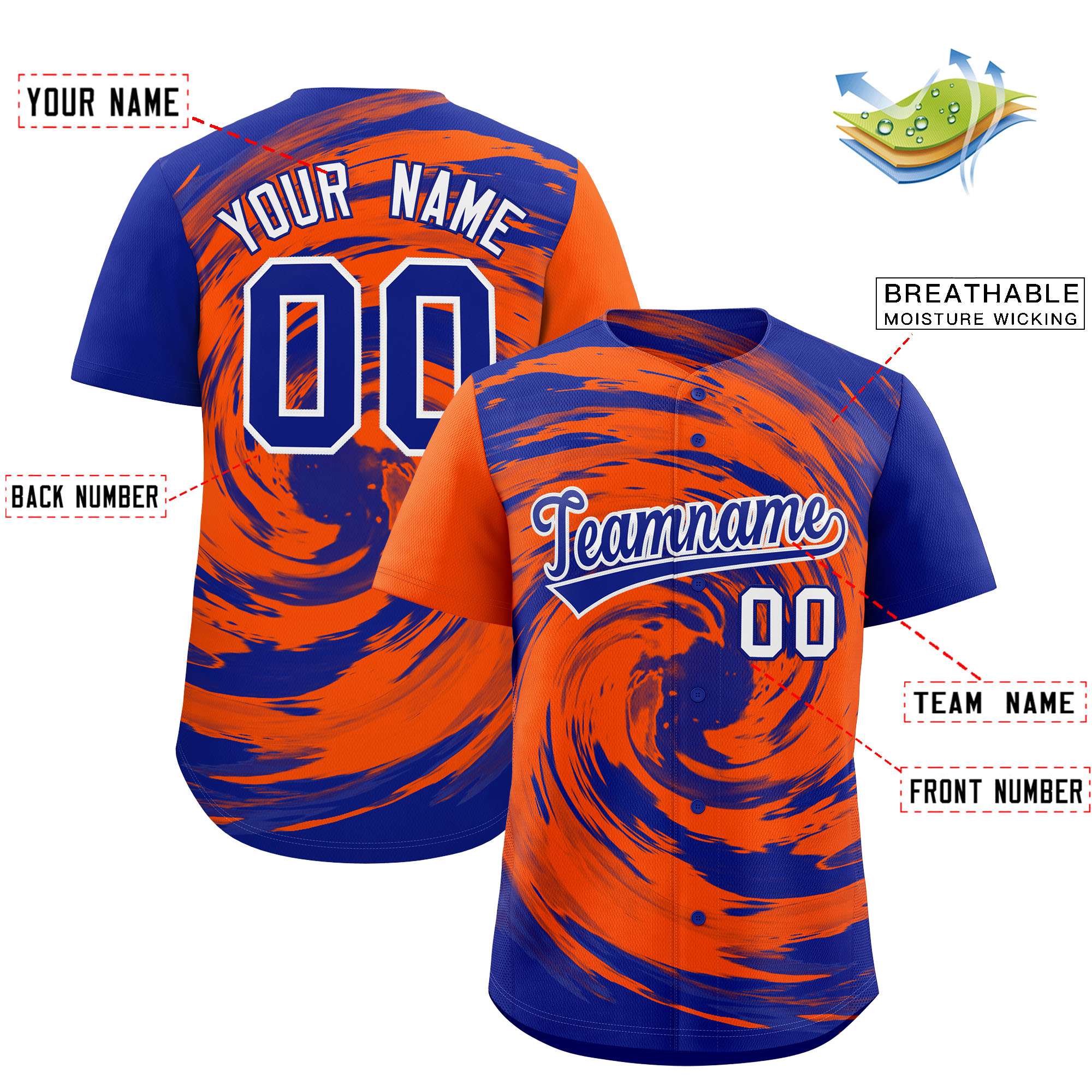 Custom Orange Royal Swirl Graffiti Pattern Authentic Baseball Jersey