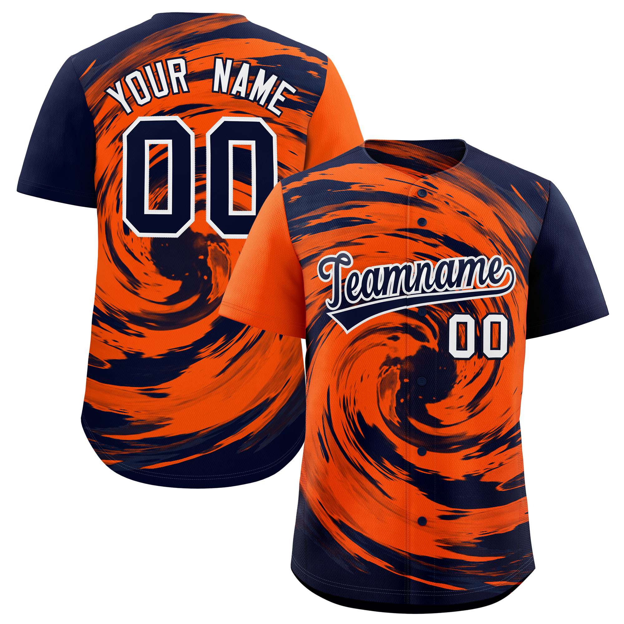 Custom Orange Navy Swirl Graffiti Pattern Authentic Baseball Jersey