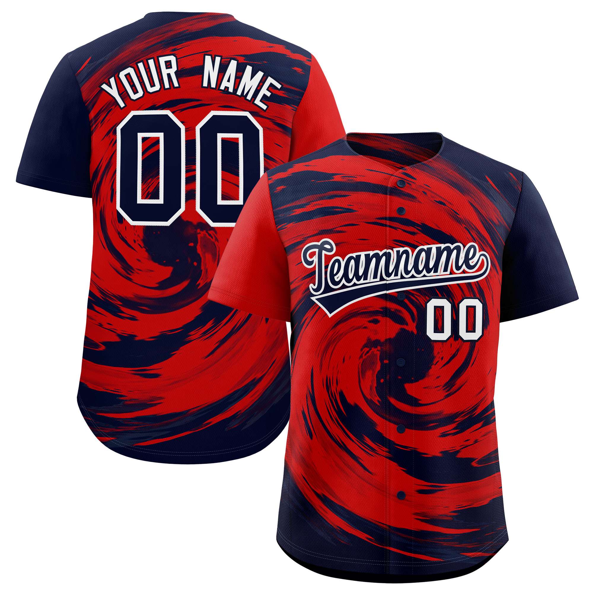 Custom Red Navy Swirl Graffiti Pattern Authentic Baseball Jersey