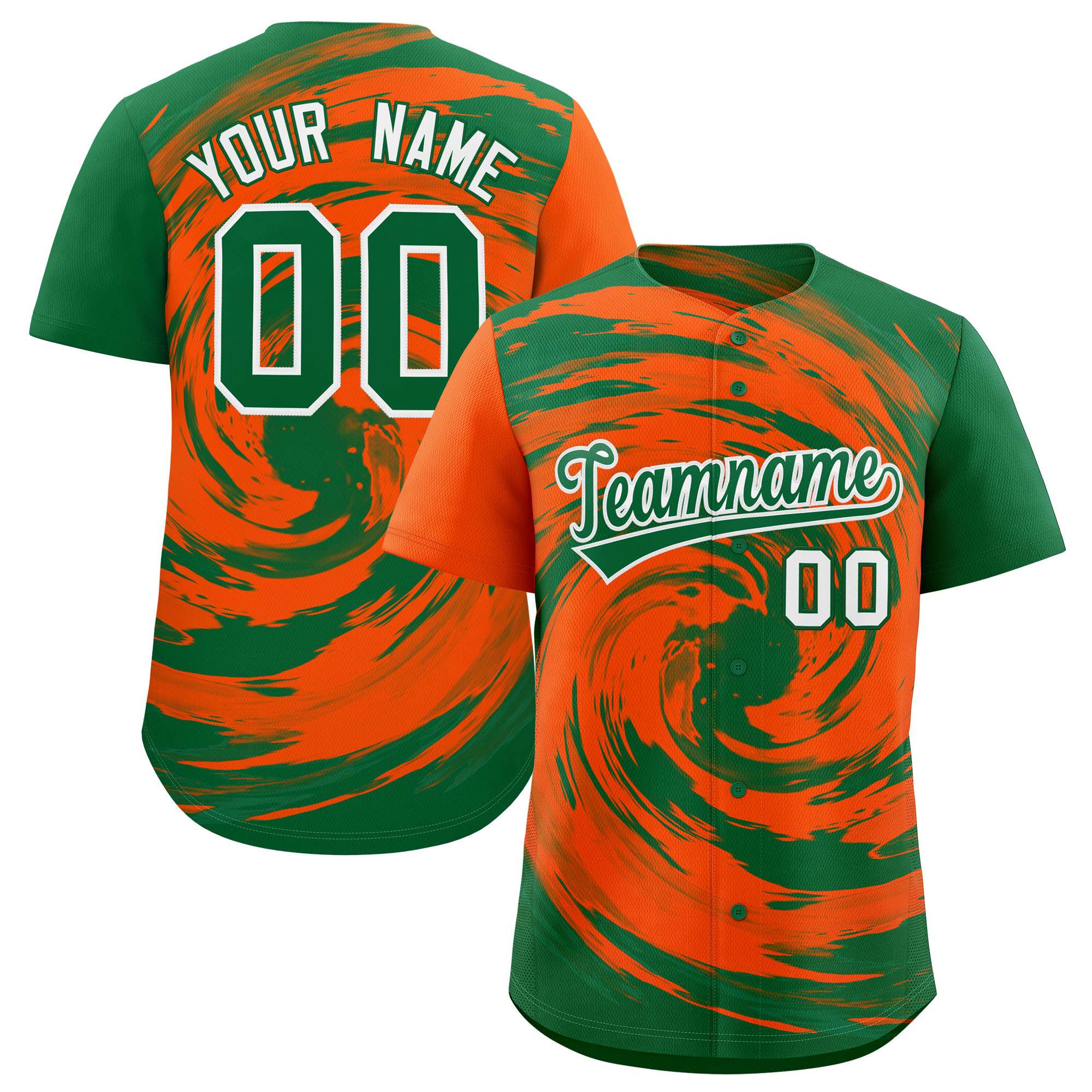 Custom Orange Kelly Green Swirl Graffiti Pattern Authentic Baseball Jersey