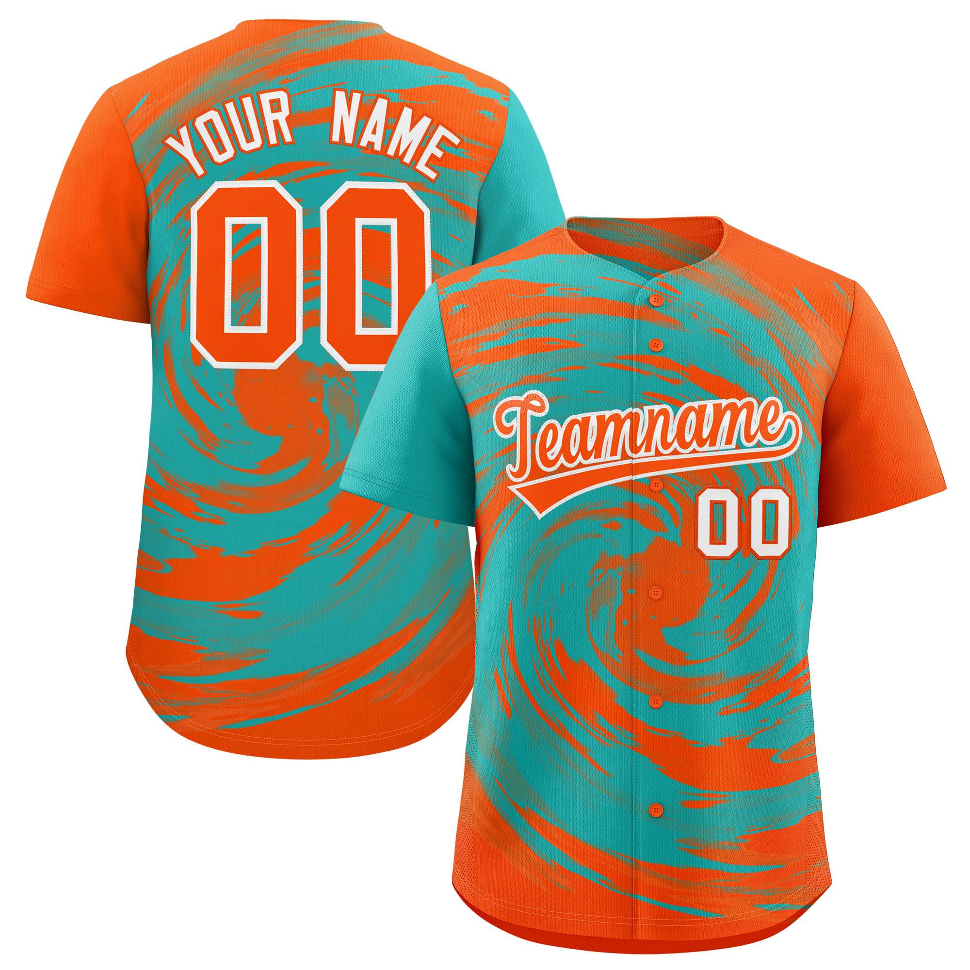 Custom Aqua Orange Swirl Graffiti Pattern Authentic Baseball Jersey