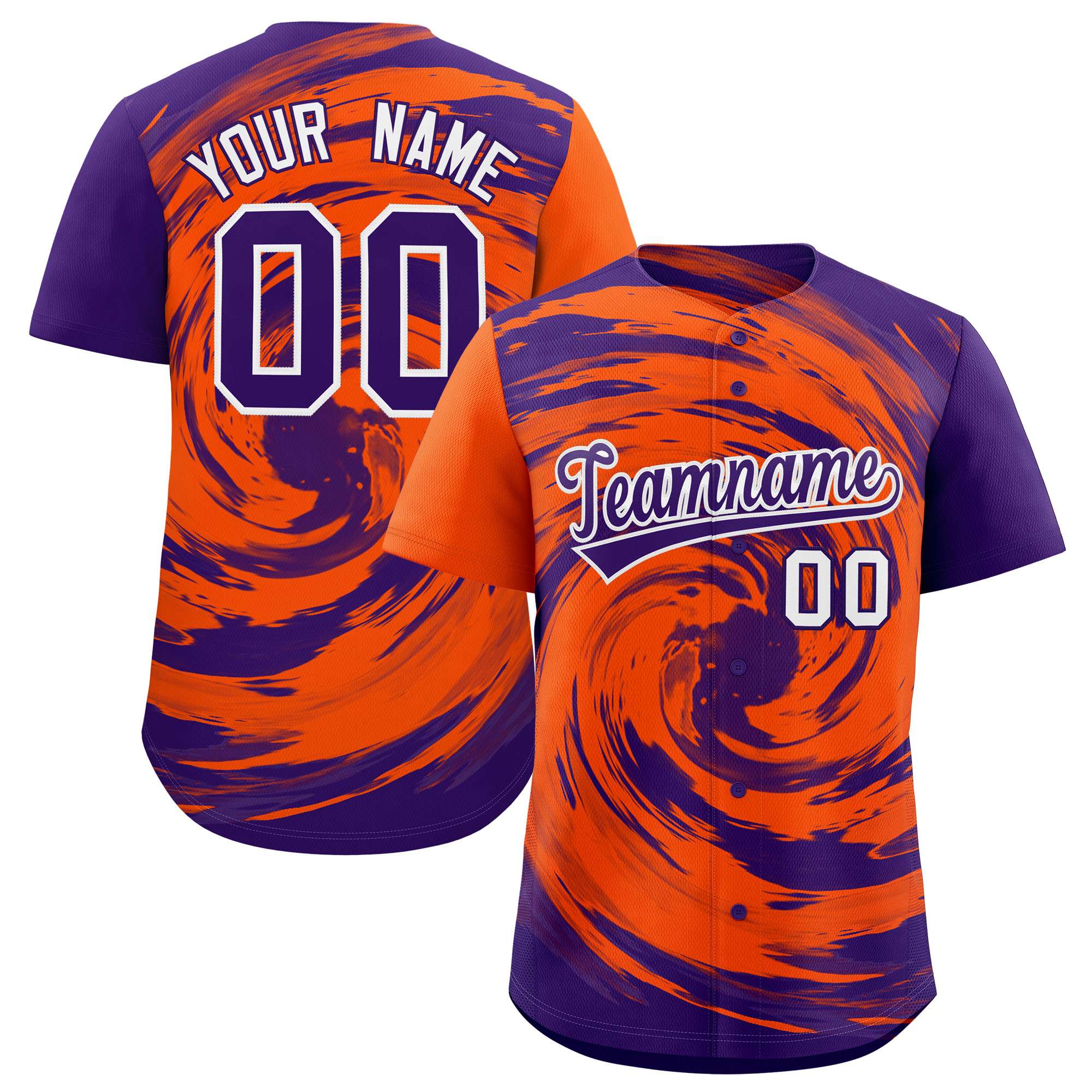 Custom Purple Orange Swirl Graffiti Pattern Authentic Baseball Jersey