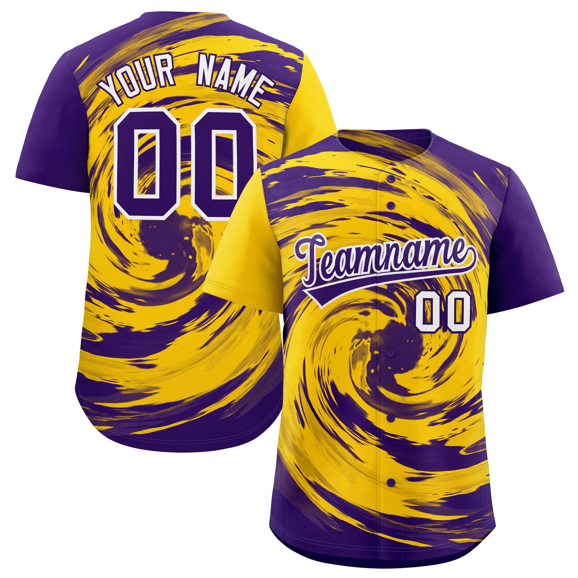 Custom Gold Purple Swirl Graffiti Pattern Authentic Baseball Jersey