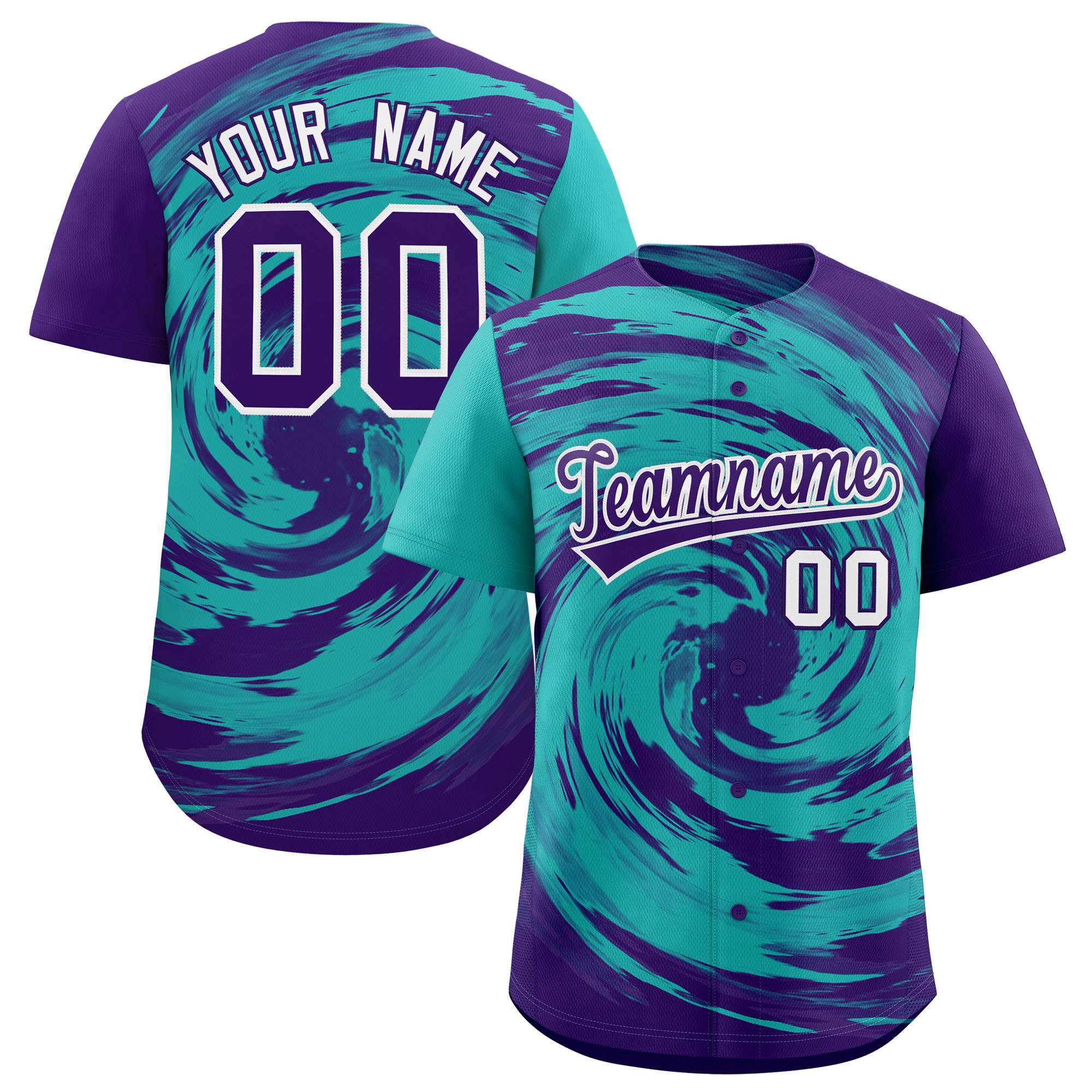 Custom Aqua Purple Swirl Graffiti Pattern Authentic Baseball Jersey