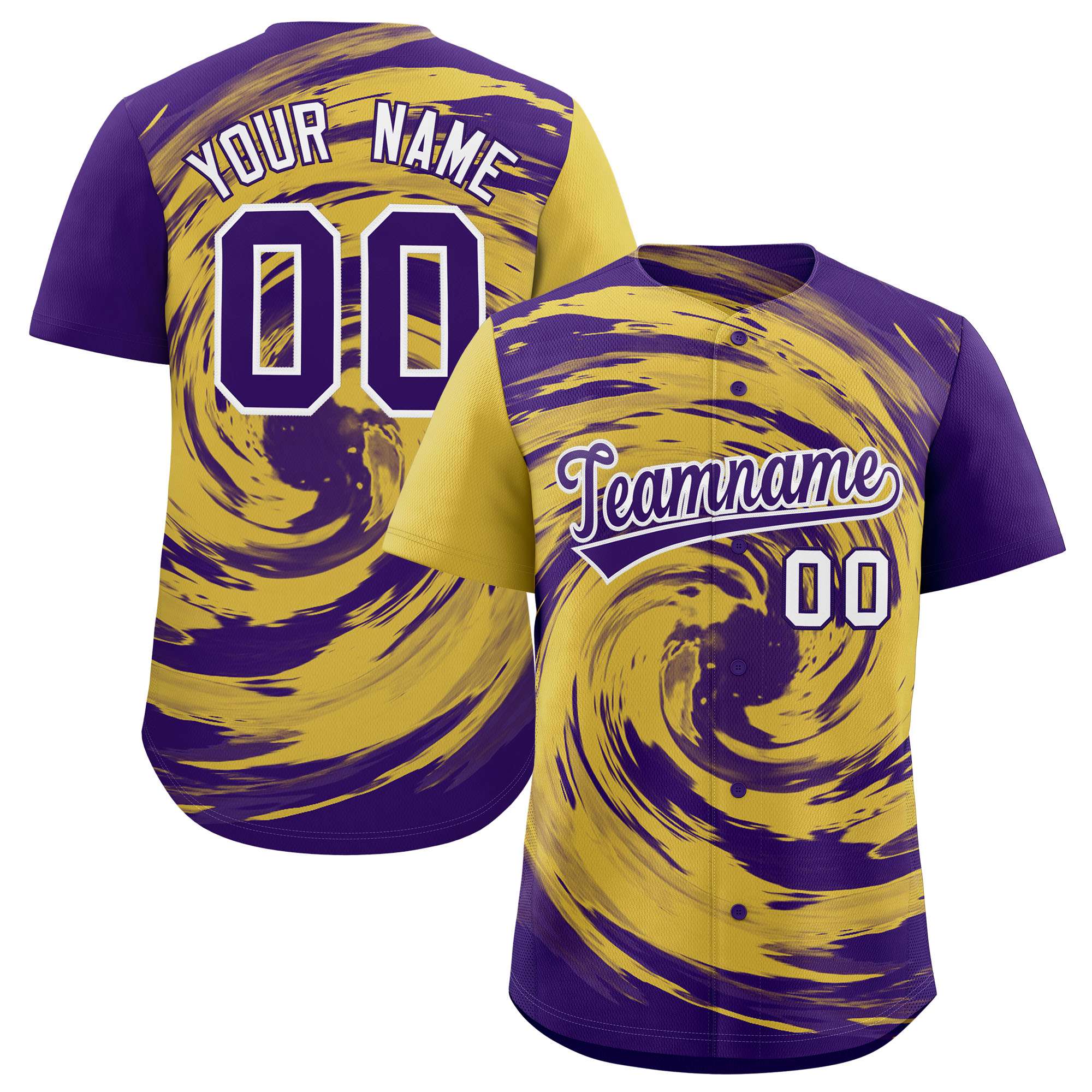 Custom Old Gold Purple Swirl Graffiti Pattern Authentic Baseball Jersey