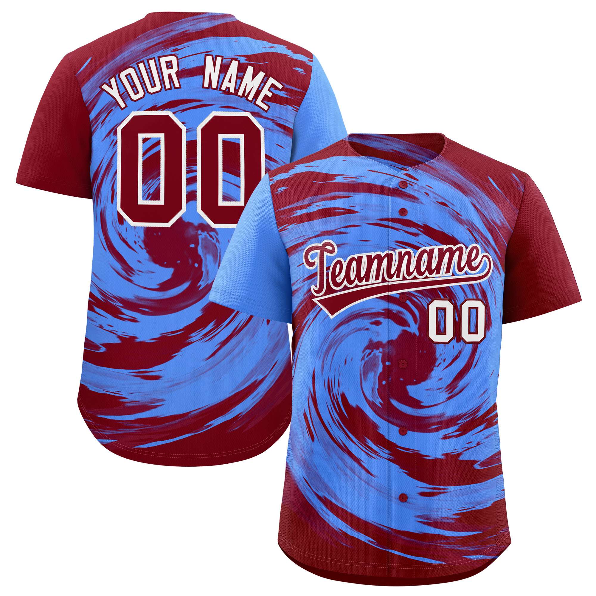 Custom Powder Blue Crimson Swirl Graffiti Pattern Authentic Baseball Jersey