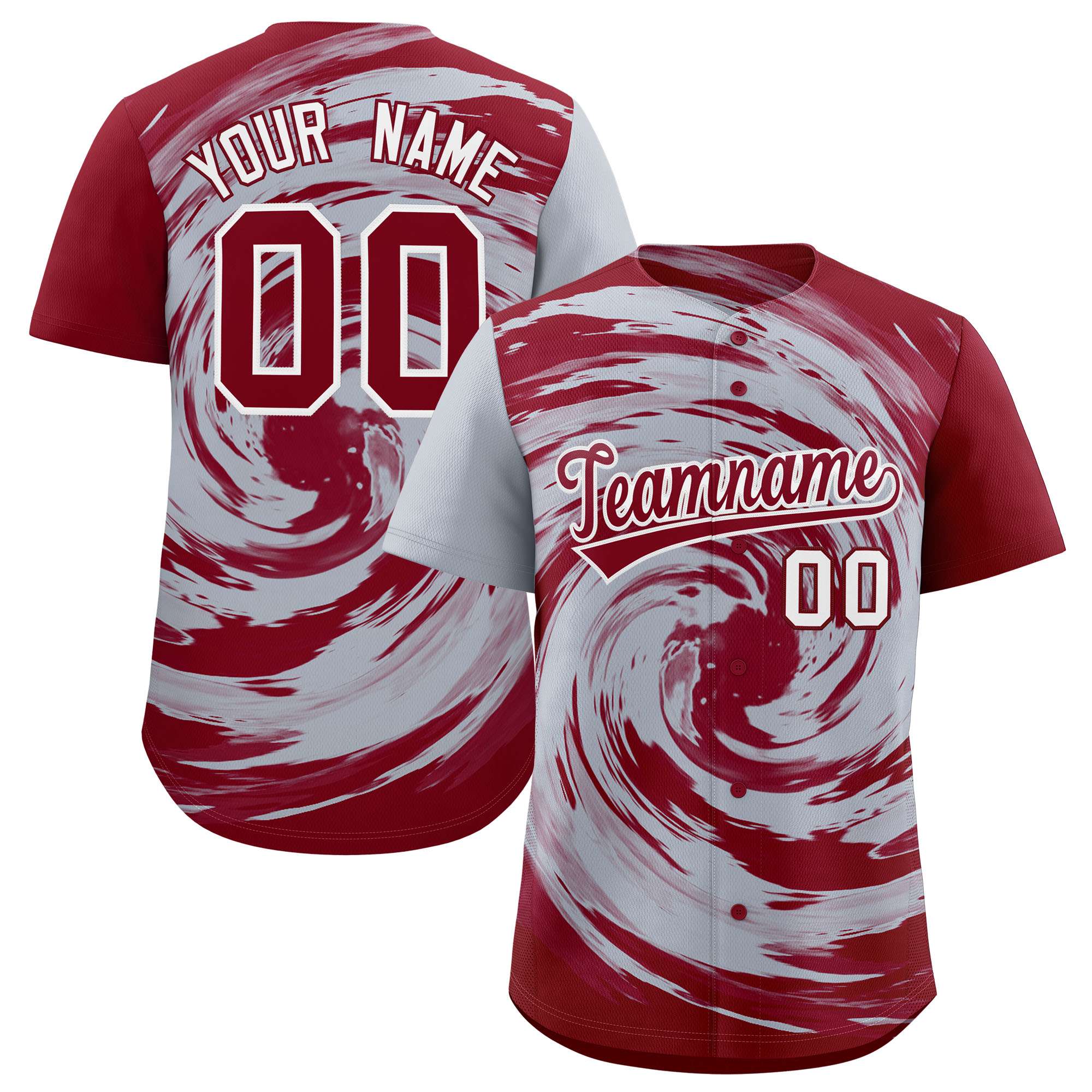 Custom Silver Crimson Swirl Graffiti Pattern Authentic Baseball Jersey