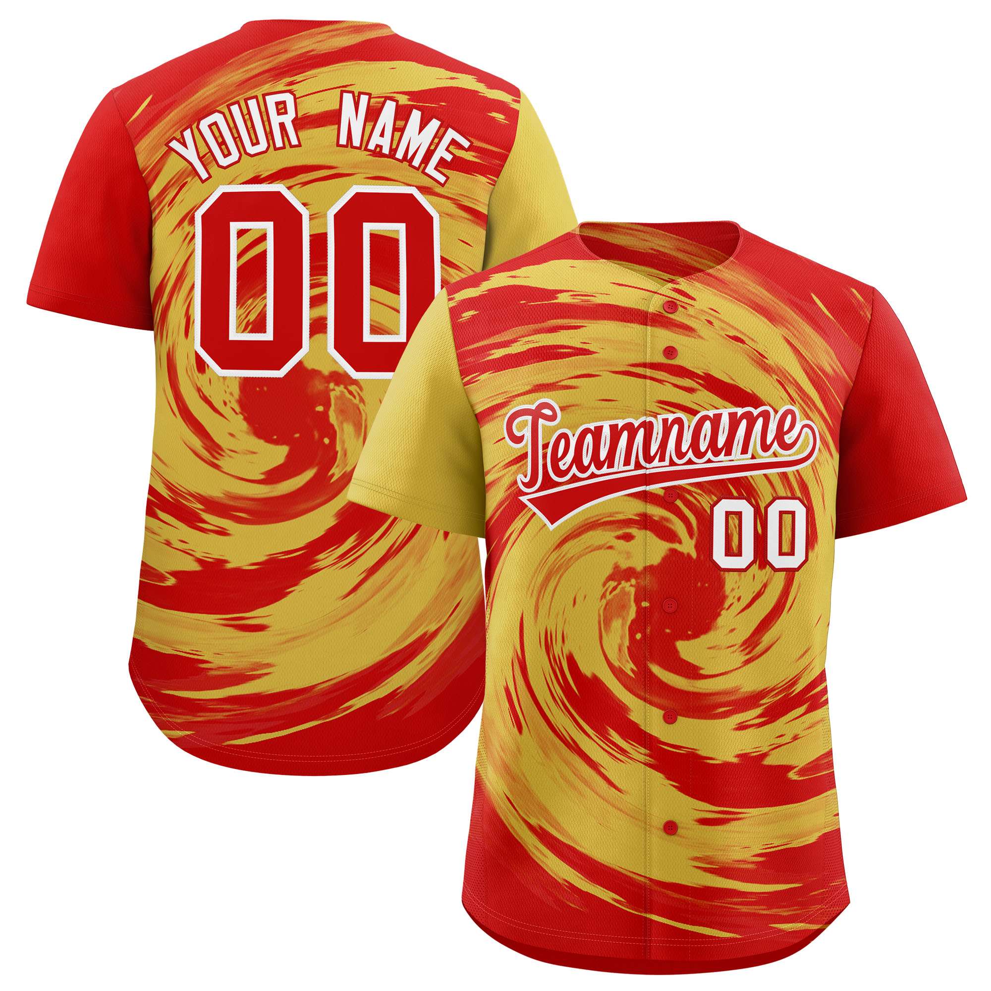 Custom Old Gold Red Swirl Graffiti Pattern Authentic Baseball Jersey