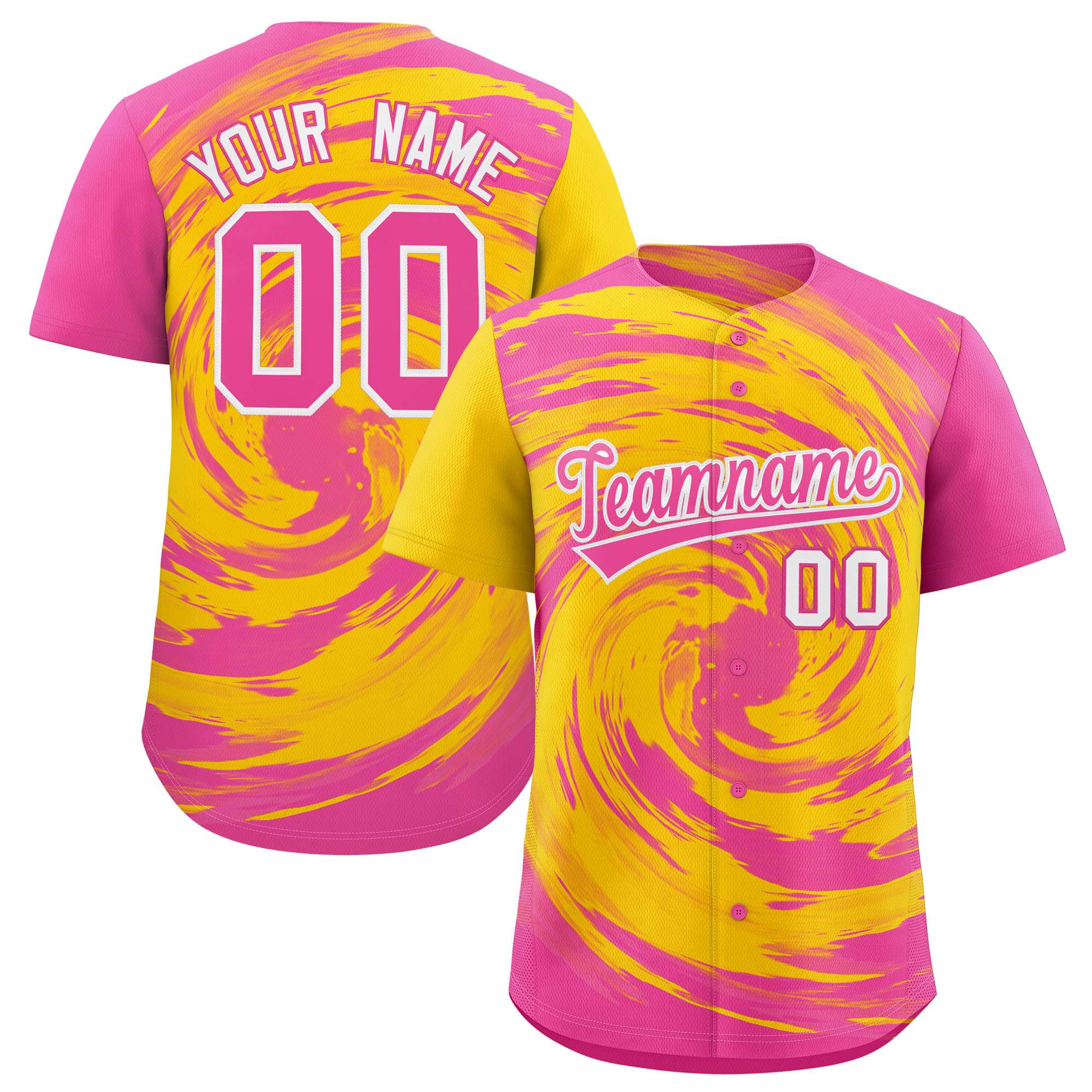 Custom Gold Pink Swirl Graffiti Pattern Authentic Baseball Jersey