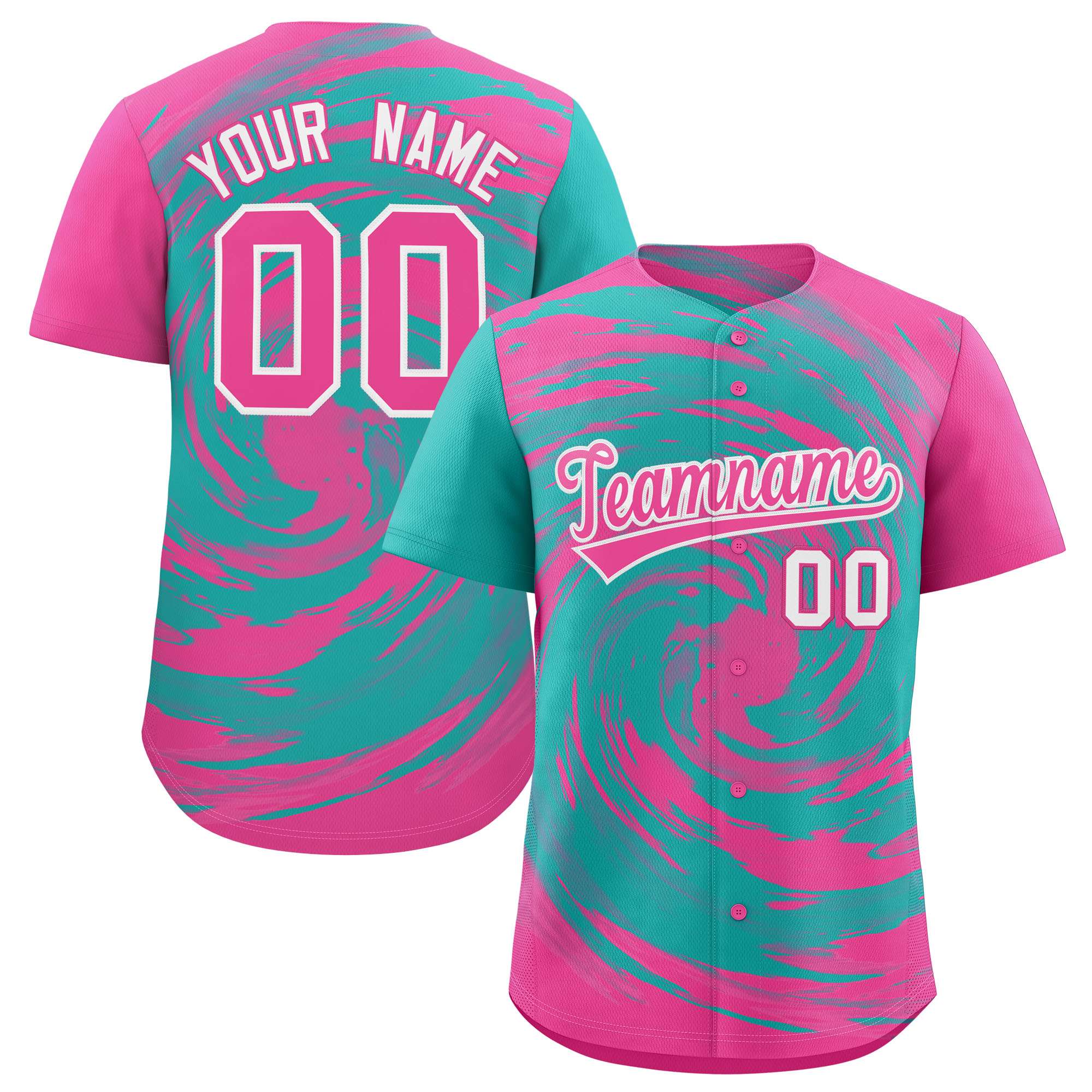 Custom Aqua Pink Swirl Graffiti Pattern Authentic Baseball Jersey