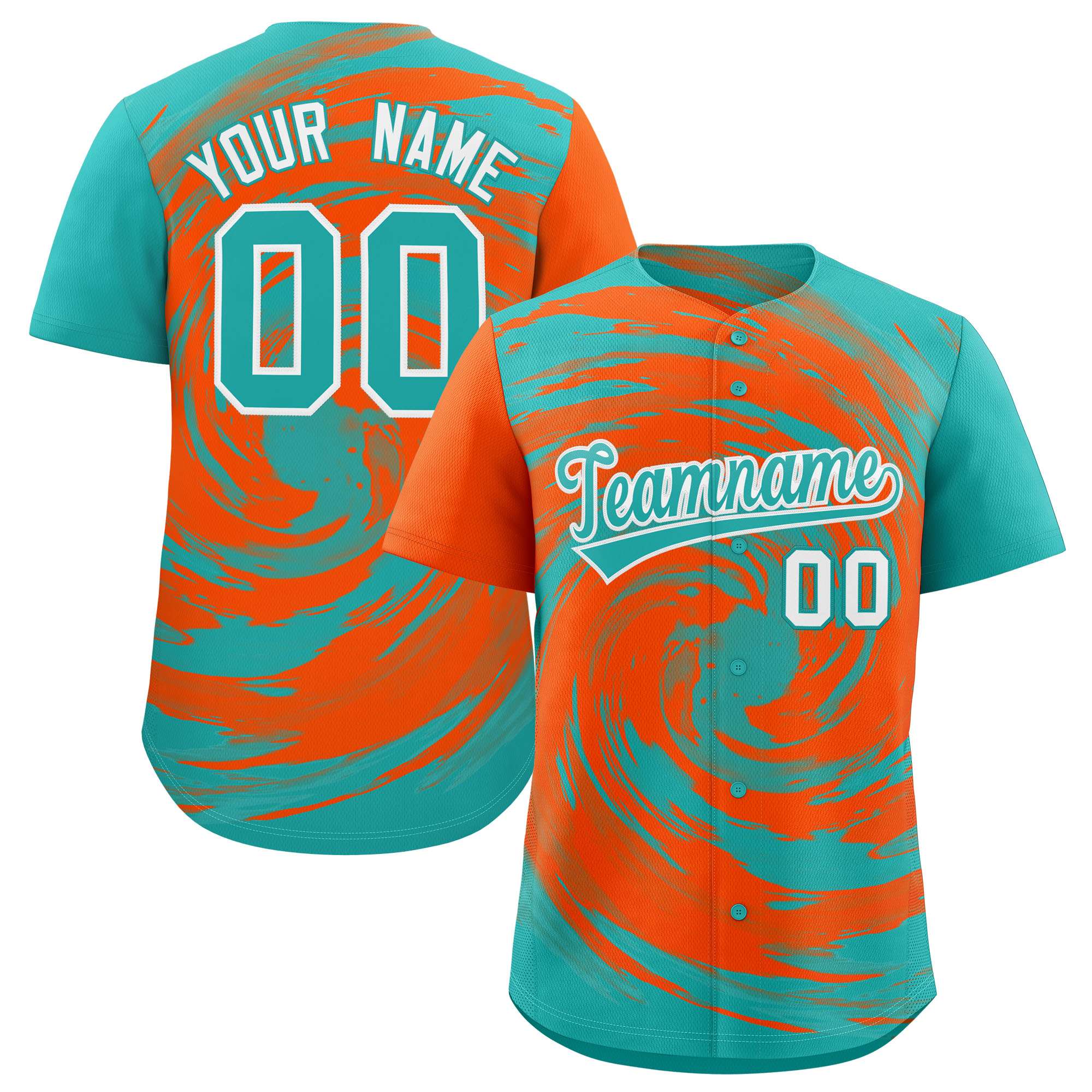 Custom Orange Aqua Swirl Graffiti Pattern Authentic Baseball Jersey