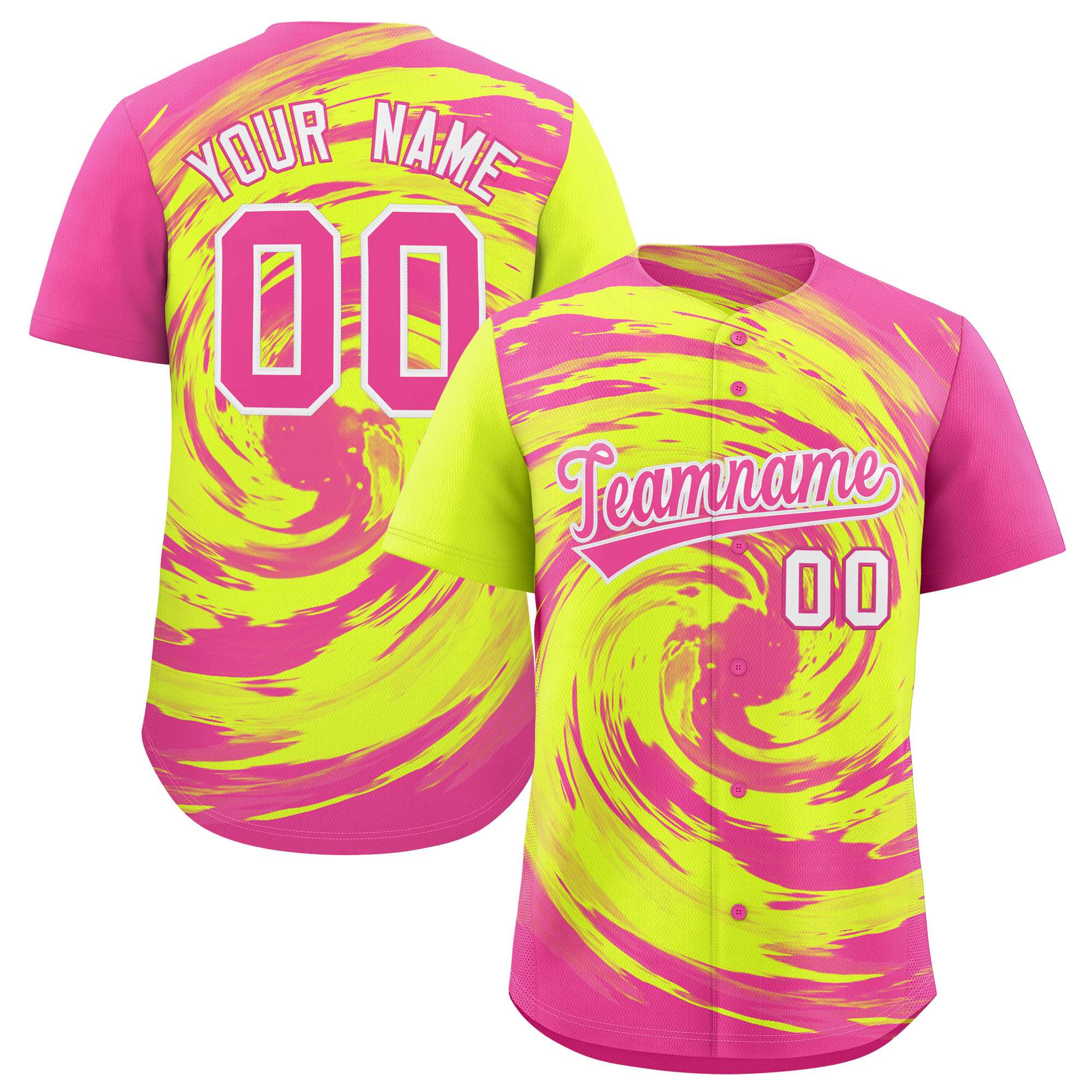 Custom Green Pink Swirl Graffiti Pattern Authentic Baseball Jersey