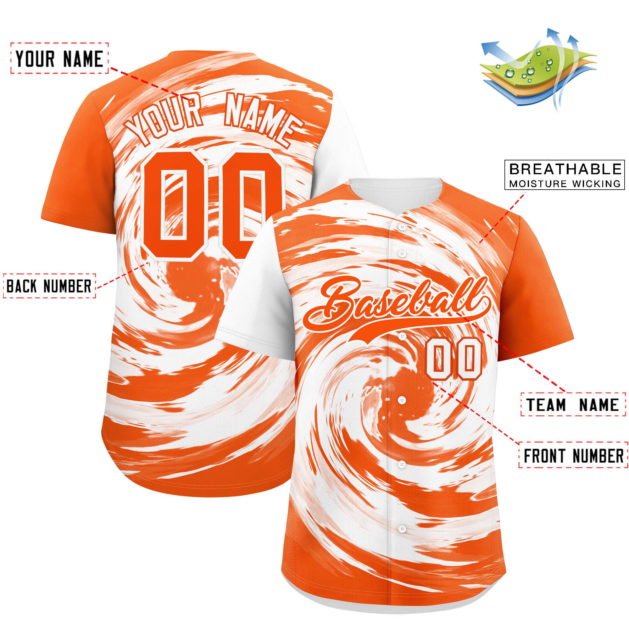 Custom White Orange Swirl Graffiti Pattern Authentic Baseball Jersey