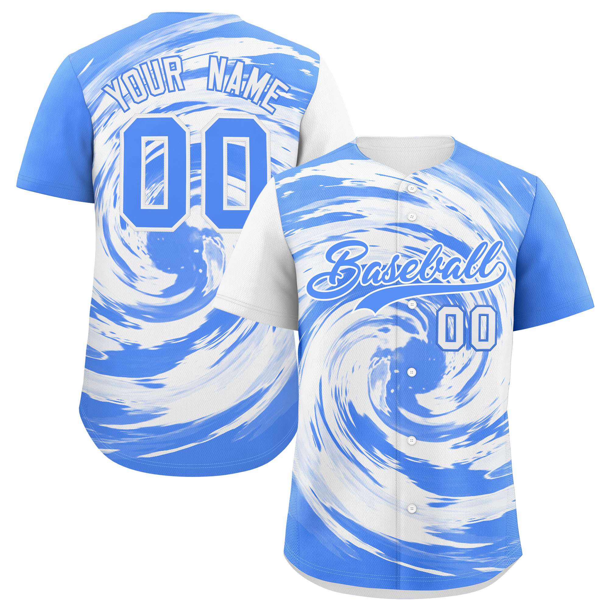 Custom White Powder Blue Swirl Graffiti Pattern Authentic Baseball Jersey