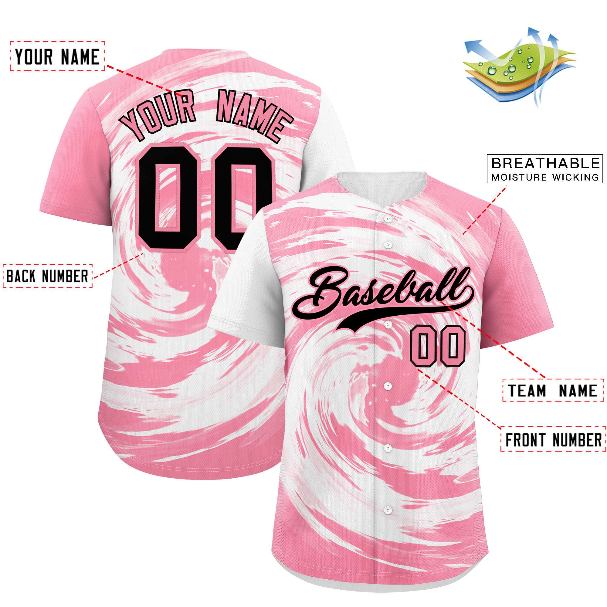 Custom White Light Pink Swirl Graffiti Pattern Authentic Baseball Jersey