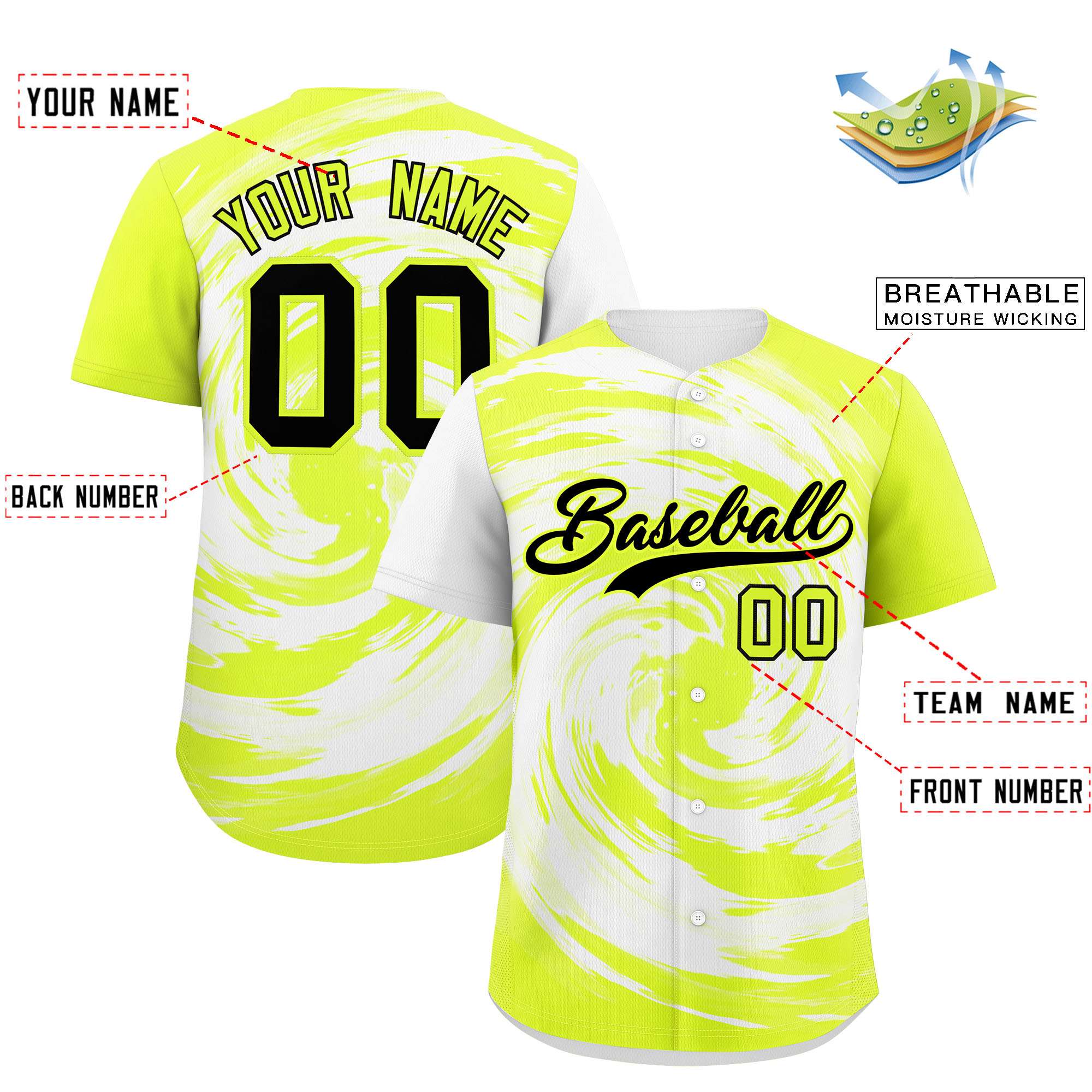 Custom White Green Swirl Graffiti Pattern Authentic Baseball Jersey