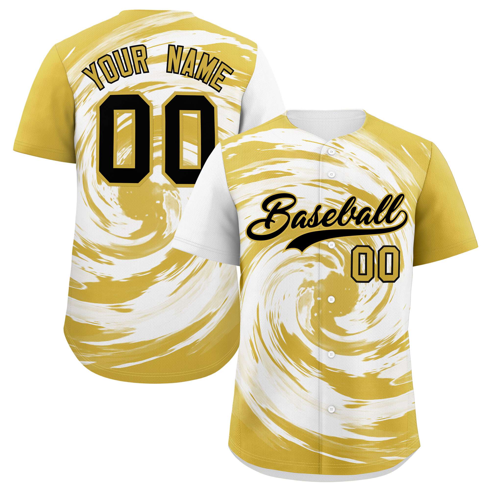 Custom White Old Gold Swirl Graffiti Pattern Authentic Baseball Jersey