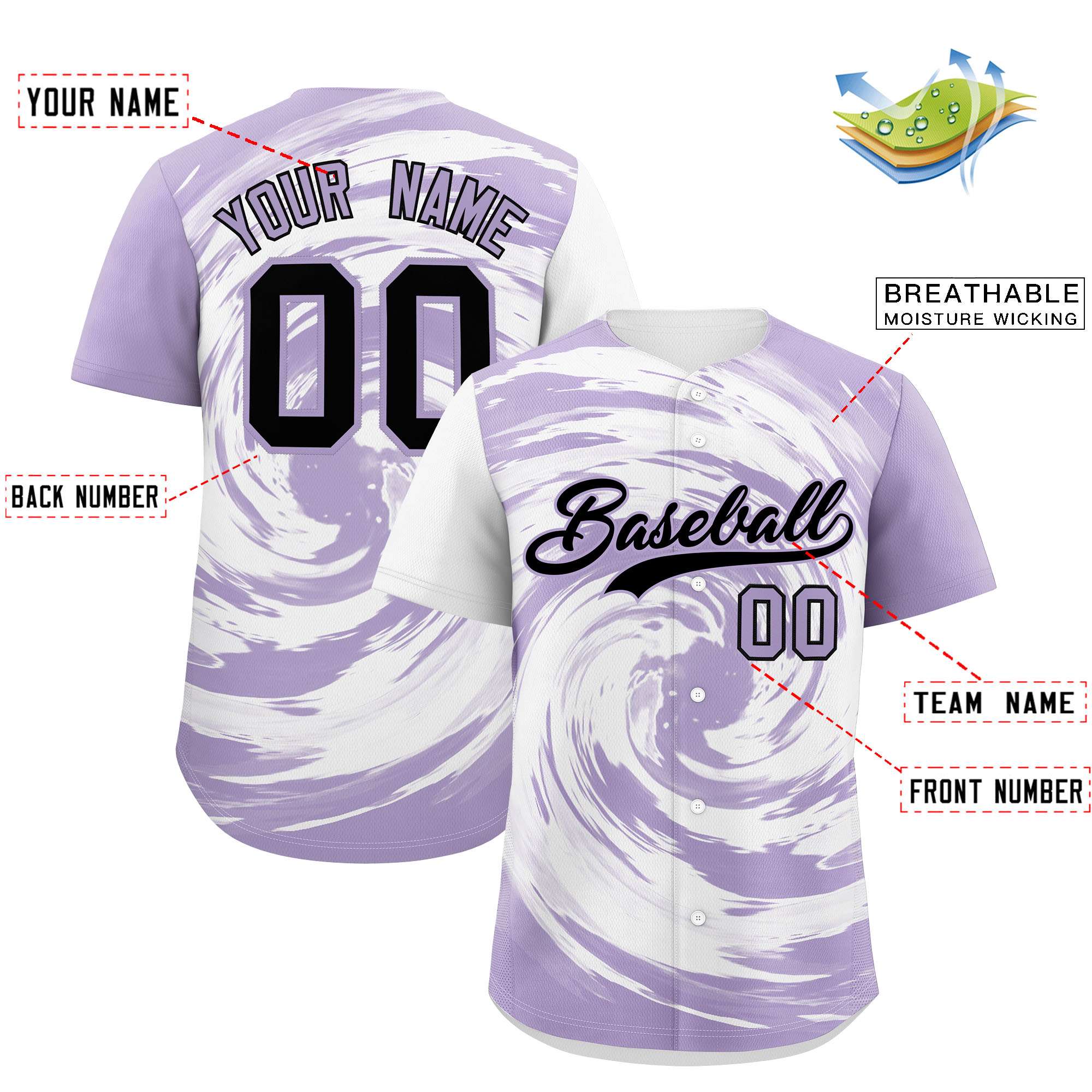 Custom White Light Purple Swirl Graffiti Pattern Authentic Baseball Jersey