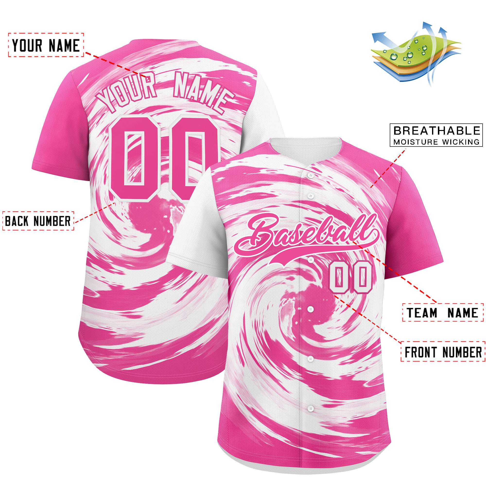 Custom White Pink Swirl Graffiti Pattern Authentic Baseball Jersey