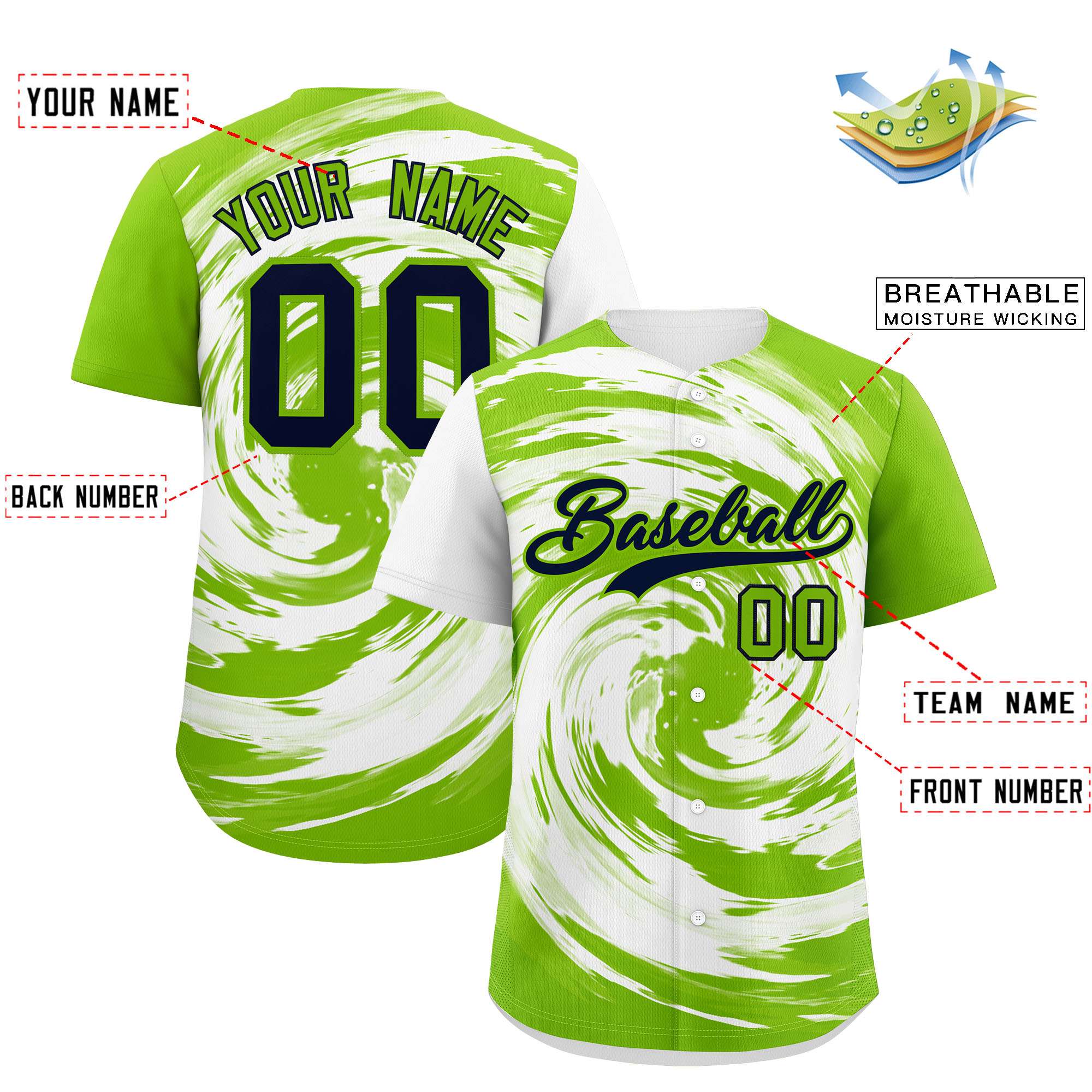 Custom White Neon Green Swirl Graffiti Pattern Authentic Baseball Jersey